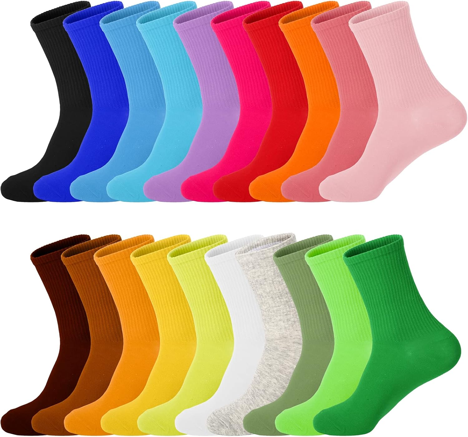 20 Pairs Womens Socks, Solid Color Crew Socks Colorful Lightweight Cotton Athletic Socks - Image 1