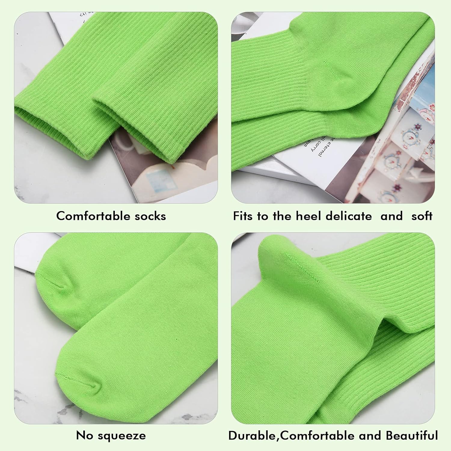 20 Pairs Womens Socks, Solid Color Crew Socks Colorful Lightweight Cotton Athletic Socks - Image 3