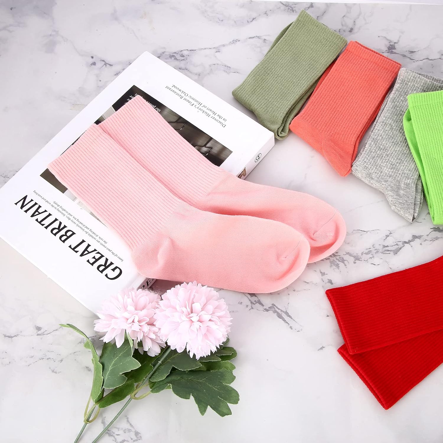 20 Pairs Womens Socks, Solid Color Crew Socks Colorful Lightweight Cotton Athletic Socks - Image 4