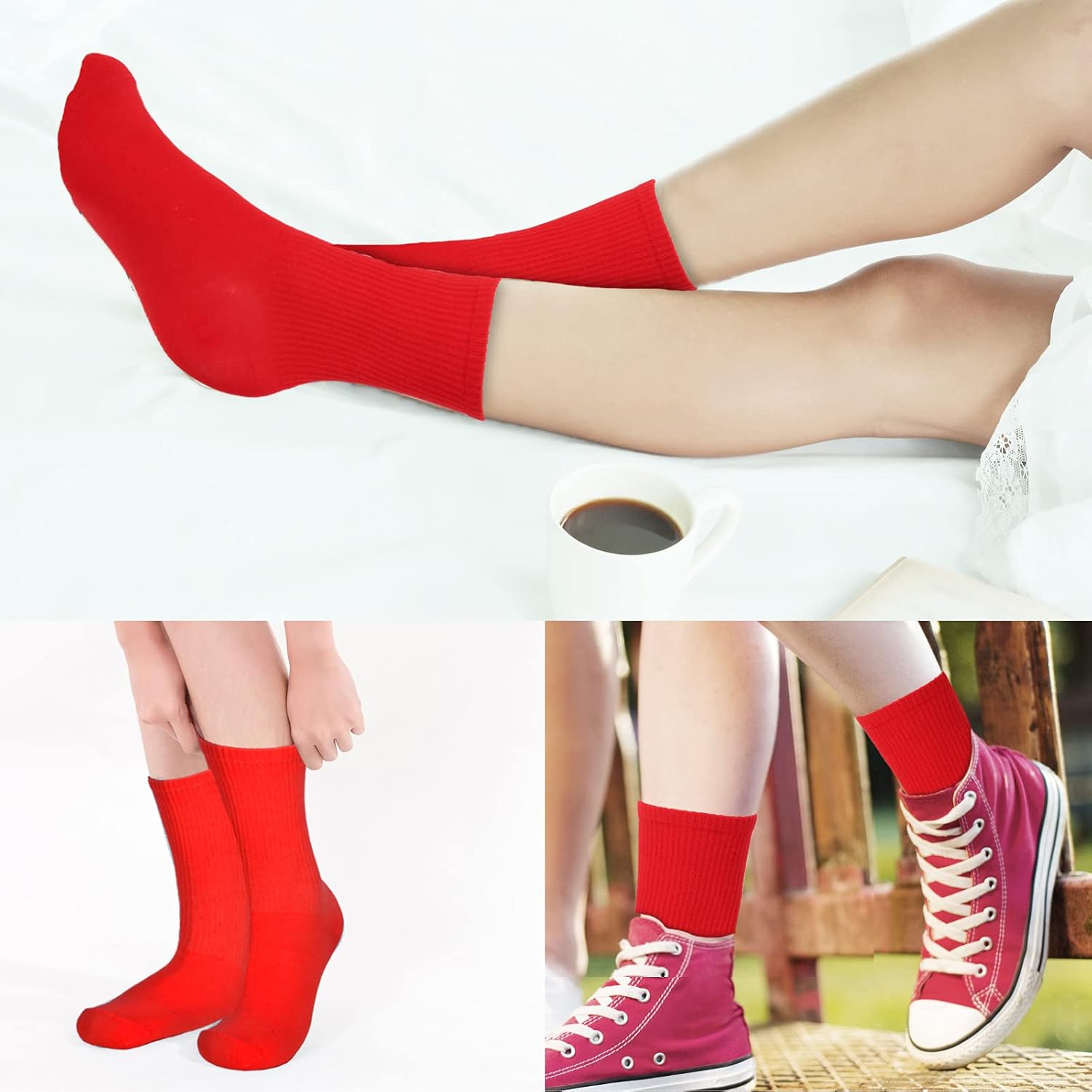 20 Pairs Womens Socks, Solid Color Crew Socks Colorful Lightweight Cotton Athletic Socks - Image 7
