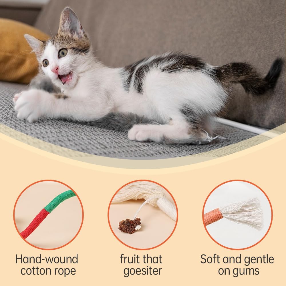 6Pcs Rope Cat Chew Toys, Multi-Color Interactive Cat Toy for 28 Inches, Safe Teeth Cleaning Toy for All Breeds (Style A) - Image 3