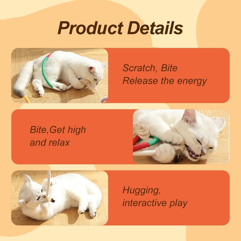 6Pcs Rope Cat Chew Toys, Multi-Color Interactive Cat Toy for 28 Inches, Safe Teeth Cleaning Toy for All Breeds (Style A) - Image 5