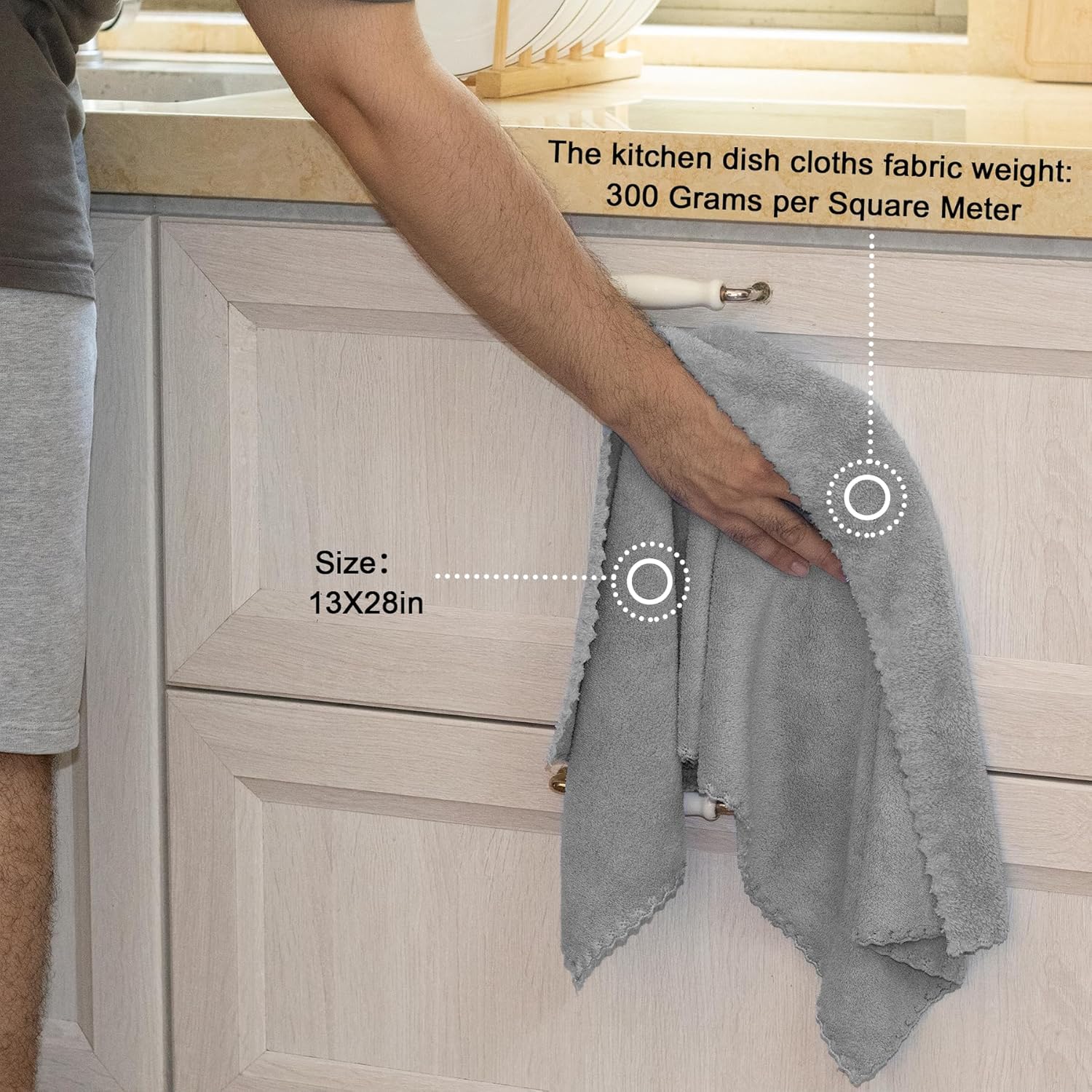 Kitchen Cloth Dish Towels, 13x28 Inches Premium Dishcloths, Super Absorbent Coral Velvet Microfiber Cleaning Cloths, Fast Drying Rags for Washing Dishes (13x28-6 Pack, Grey) - Image 2