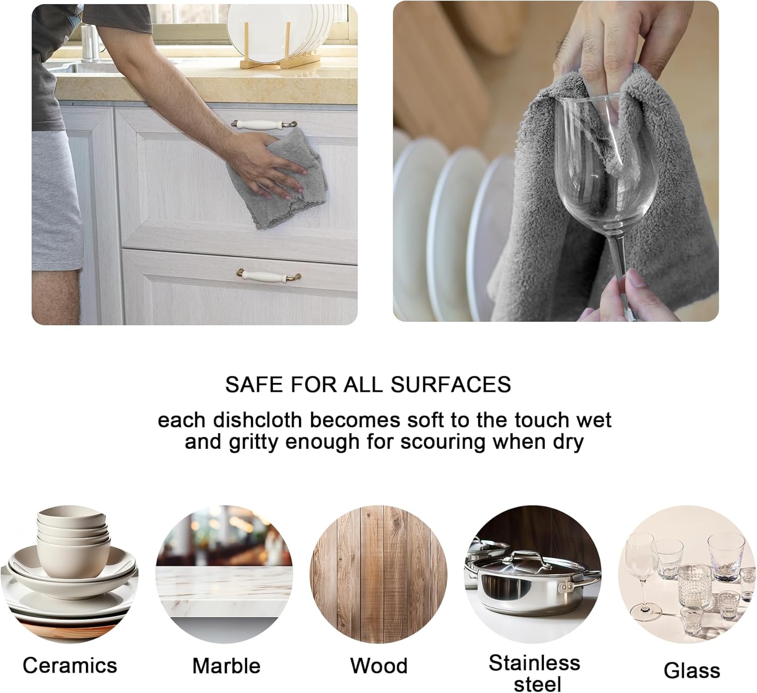 Kitchen Cloth Dish Towels, 13x28 Inches Premium Dishcloths, Super Absorbent Coral Velvet Microfiber Cleaning Cloths, Fast Drying Rags for Washing Dishes (13x28-6 Pack, Grey) - Image 3