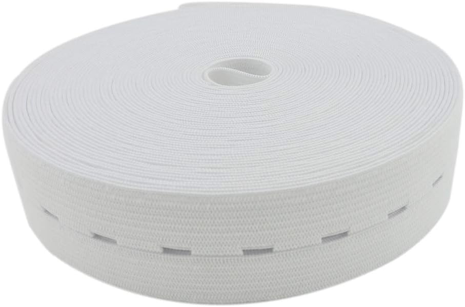 1 Inch by 32 Yard White Buttonhole Elastic Band Heavy Stretch High Elasticity Knit Elastic Band - Image 1