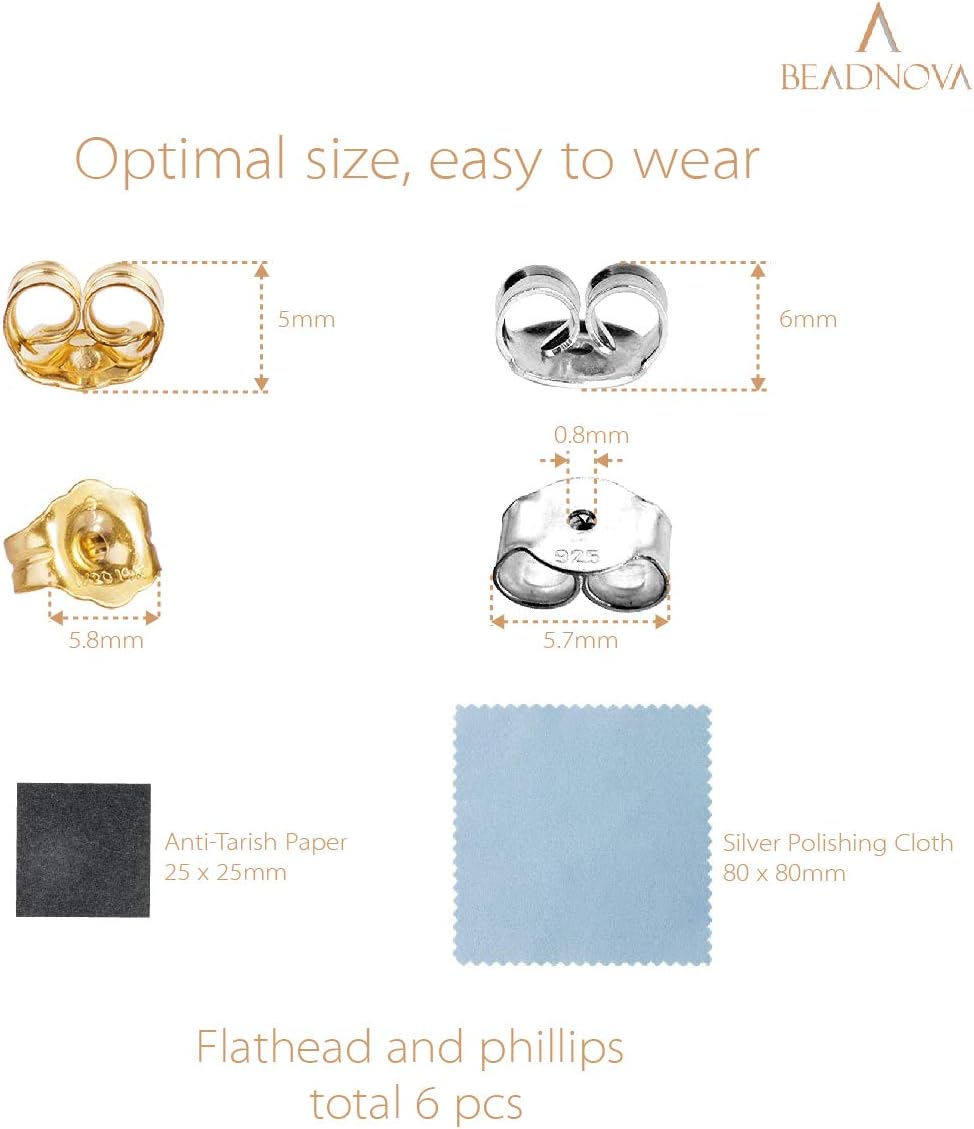 14K Gold 925 Sterling Silver Earring Backs Pierced Earring Backing Hypoallergenic Butterfly Ear Stud Backs for Studs (6 pcs 14K Gold, 6 pcs 925 Sterling Silver) - Image 2