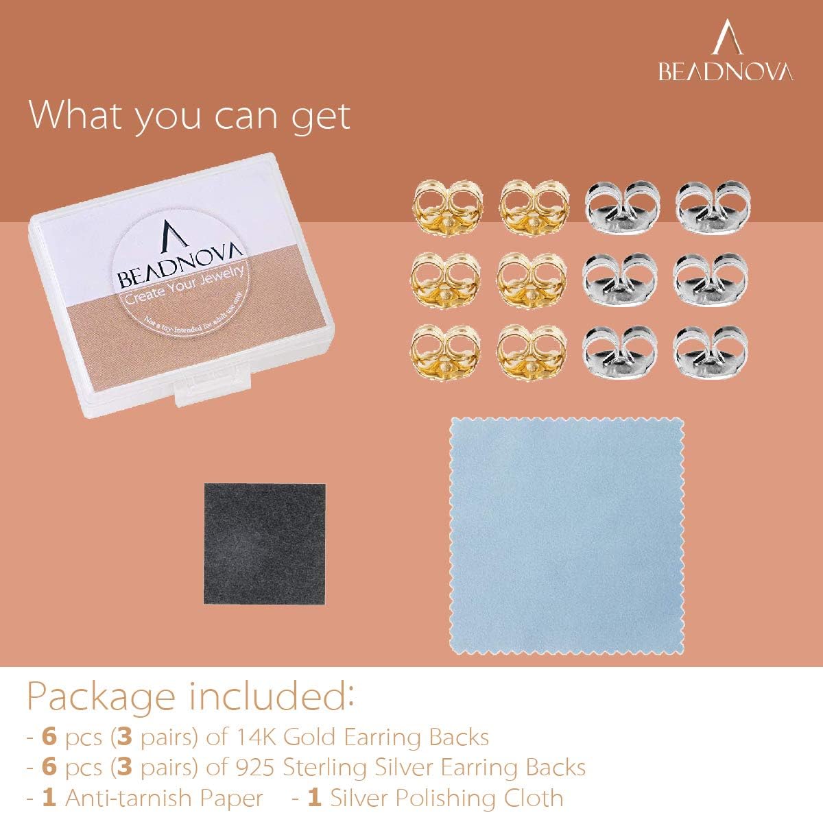 14K Gold 925 Sterling Silver Earring Backs Pierced Earring Backing Hypoallergenic Butterfly Ear Stud Backs for Studs (6 pcs 14K Gold, 6 pcs 925 Sterling Silver) - Image 4