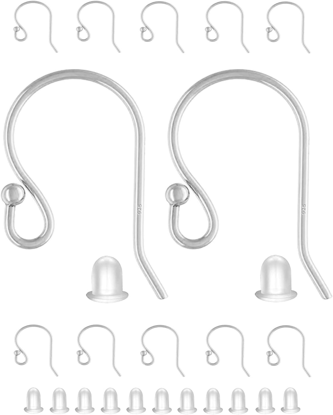 Earring Hooks 925 Sterling Silver Ball Dot Ear Wire with Rubber Backs Earwire for Jewelry Making Earring Supplies (12pcs Ear Wire and 12pcs Backs, Total 24pcs) - Image 1