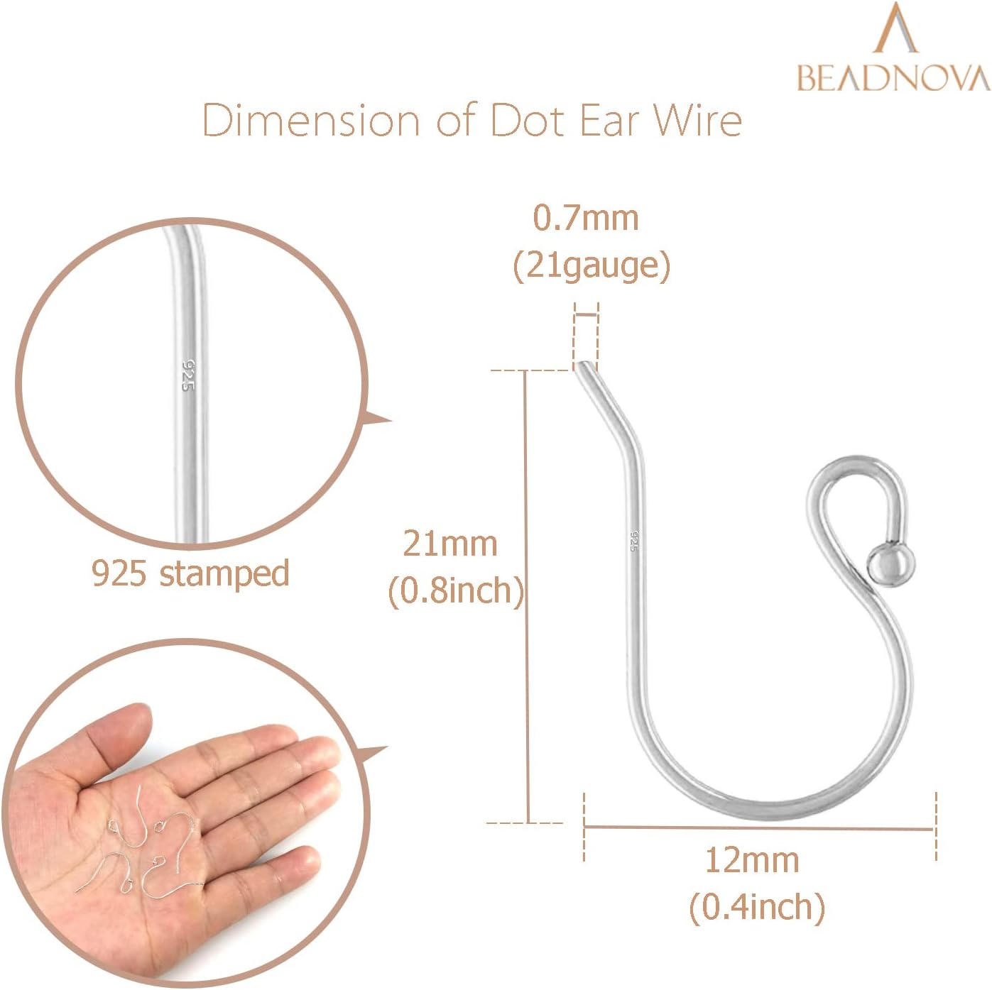 Earring Hooks 925 Sterling Silver Ball Dot Ear Wire with Rubber Backs Earwire for Jewelry Making Earring Supplies (12pcs Ear Wire and 12pcs Backs, Total 24pcs) - Image 2