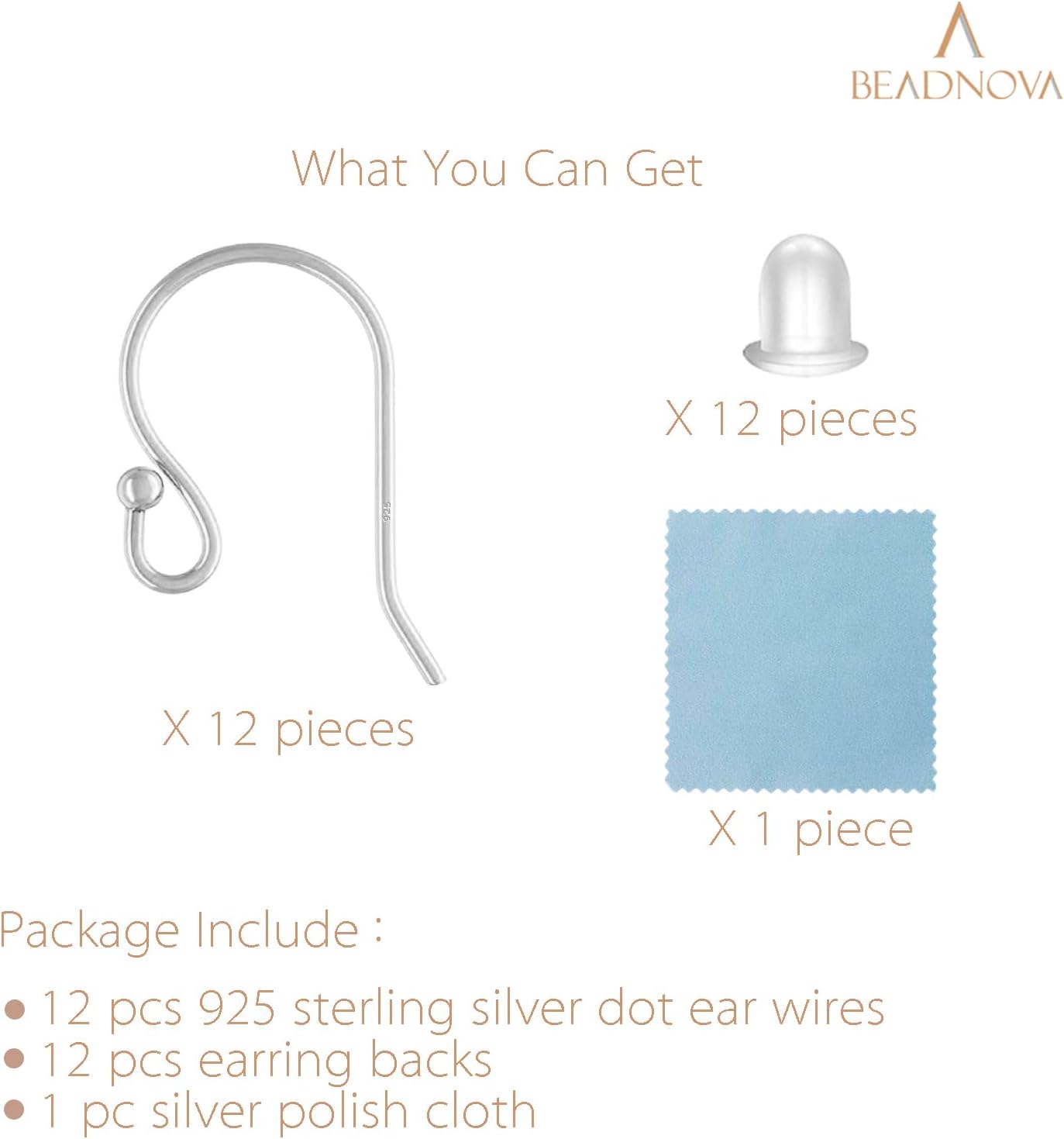 Earring Hooks 925 Sterling Silver Ball Dot Ear Wire with Rubber Backs Earwire for Jewelry Making Earring Supplies (12pcs Ear Wire and 12pcs Backs, Total 24pcs) - Image 3