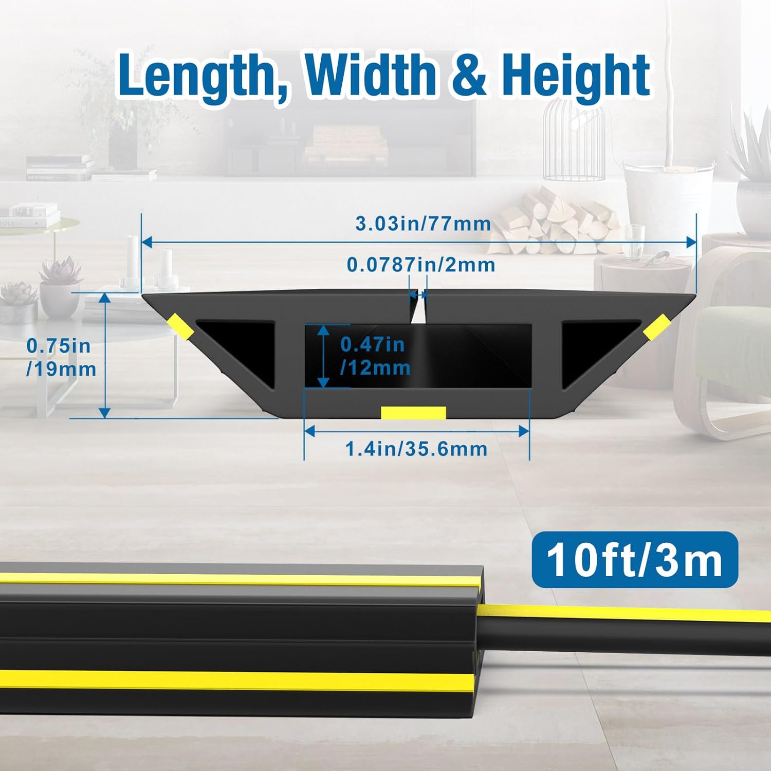 10 ft Floor Cable Cover Protector, Heavy Duty PVC Duct Easy to Unroll, Prevent Trip Hazard for Home Office or Outdoor Settings - Image 2