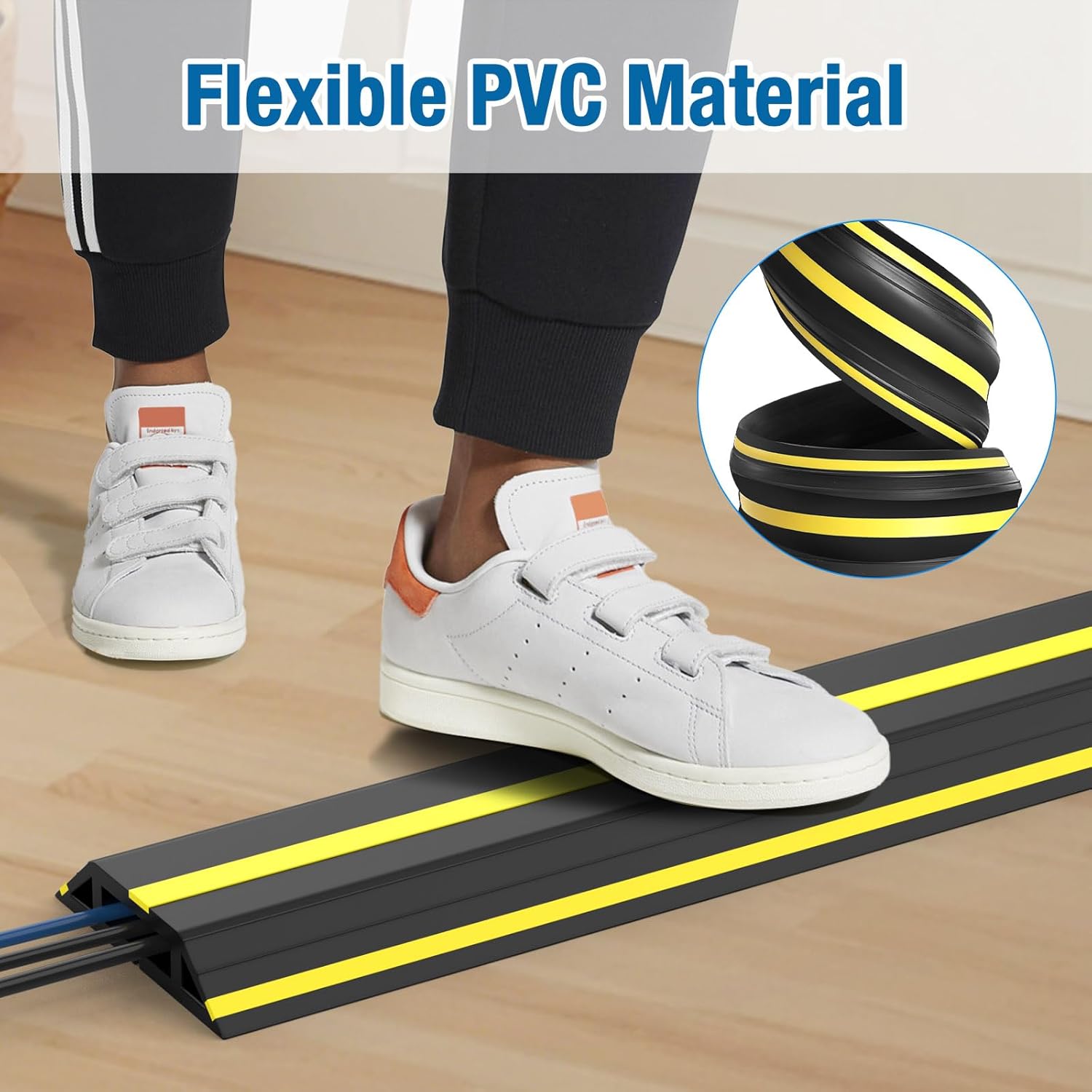 10 ft Floor Cable Cover Protector, Heavy Duty PVC Duct Easy to Unroll, Prevent Trip Hazard for Home Office or Outdoor Settings - Image 6
