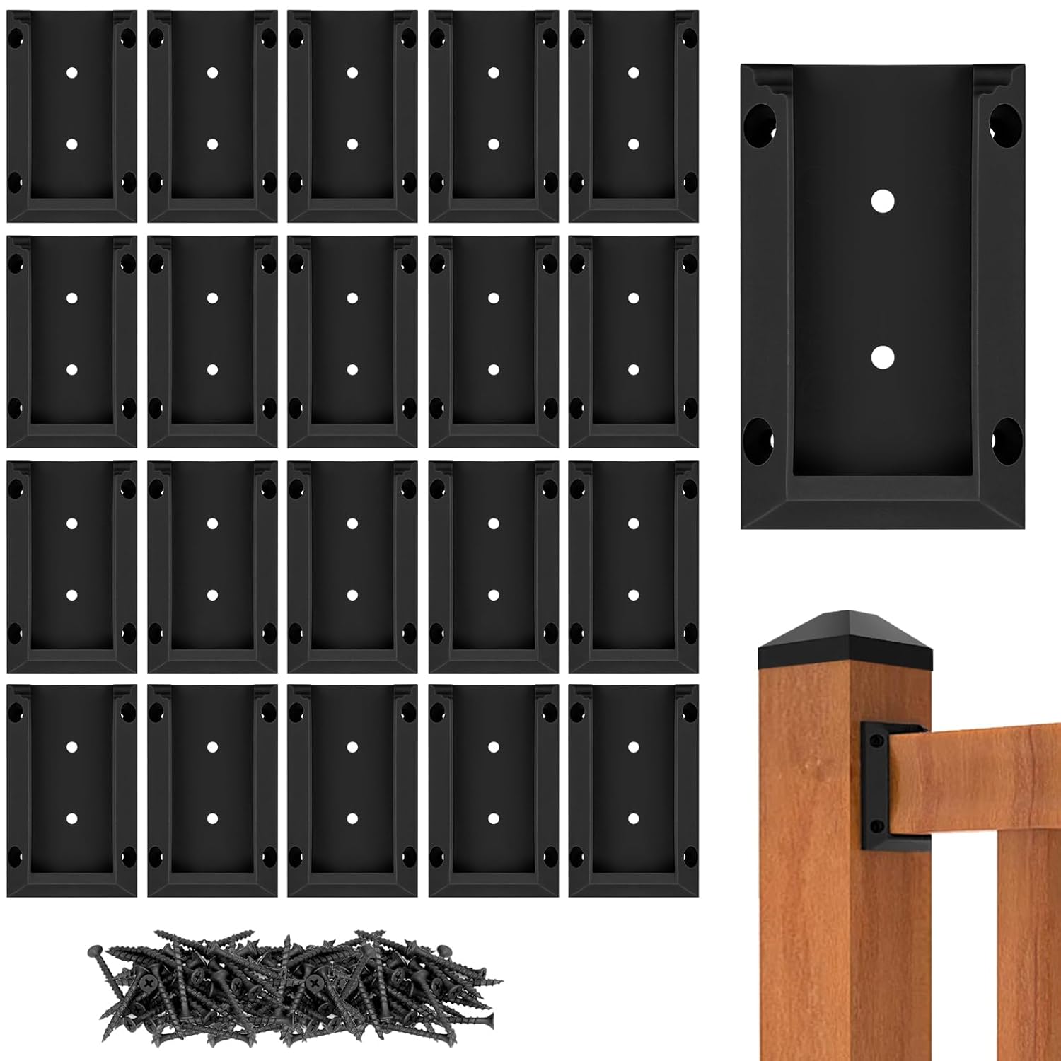 20pcs Deck Railing Brackets Connectors for 2x4 Railing Wood Post with 120pcs Wood Screws - Image 1