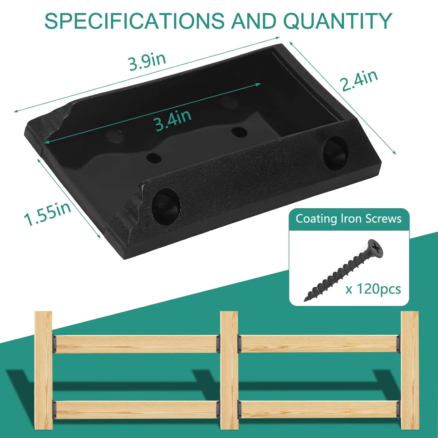 20pcs Deck Railing Brackets Connectors for 2x4 Railing Wood Post with 120pcs Wood Screws - Image 2