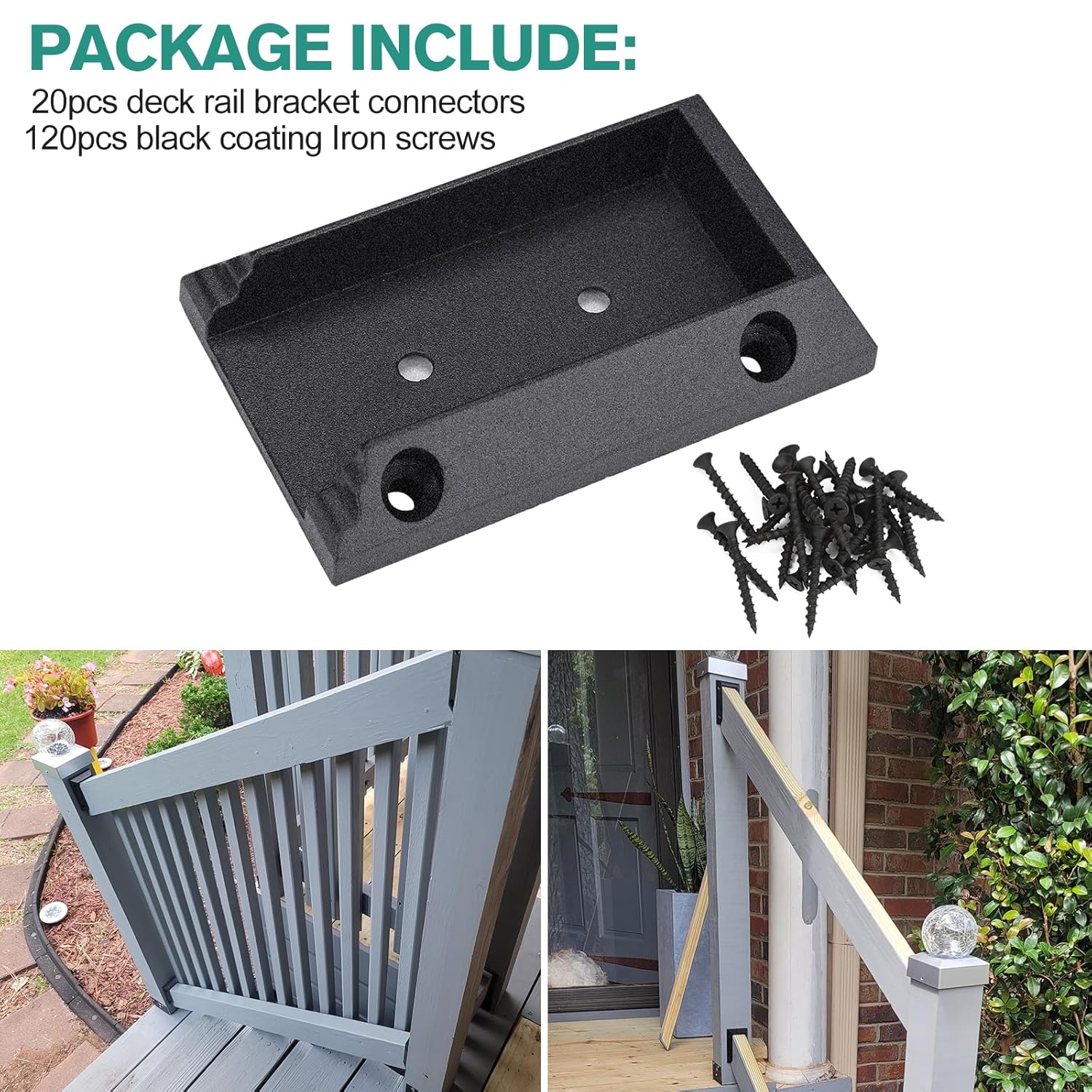 20pcs Deck Railing Brackets Connectors for 2x4 Railing Wood Post with 120pcs Wood Screws - Image 6