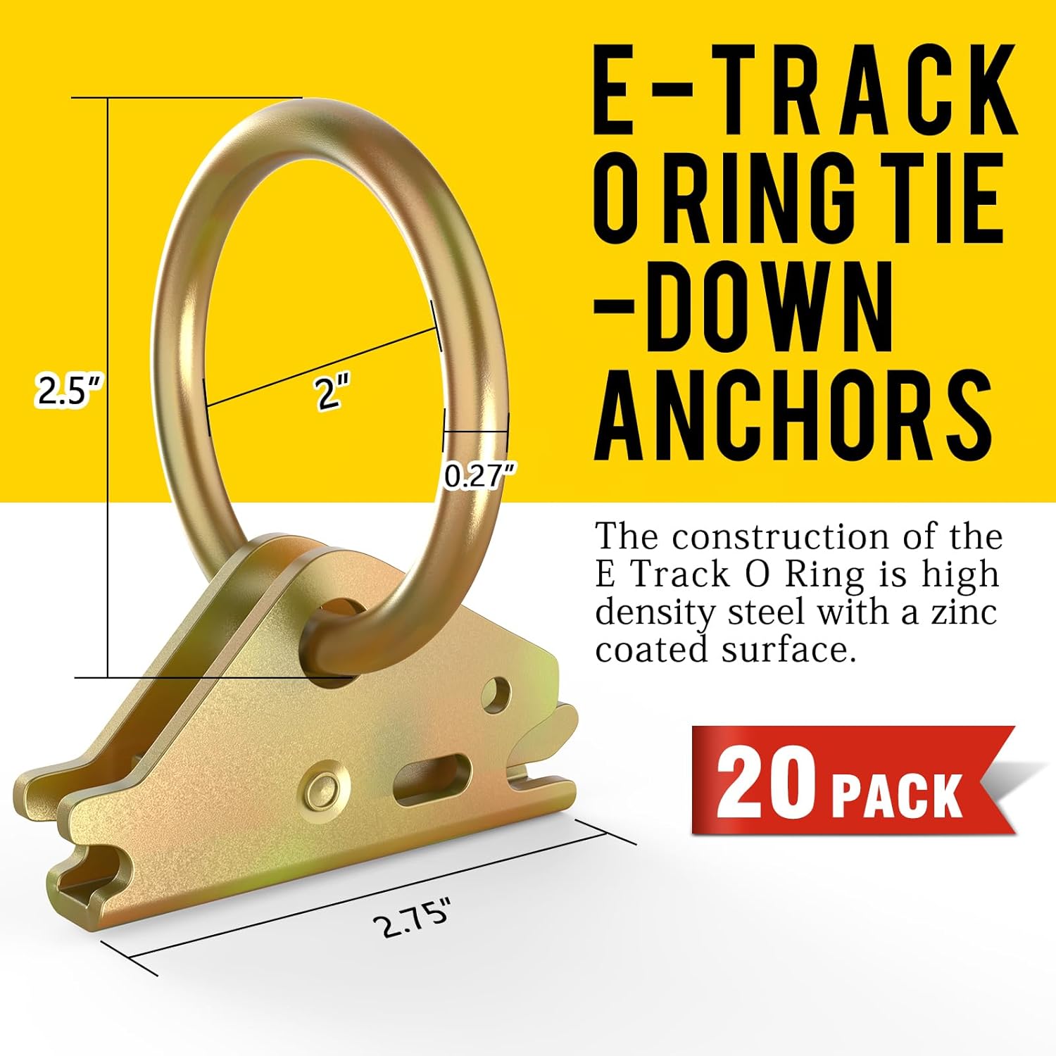 20pcs Steel E-Track O Ring Tie-Down Anchors, Secure Cargo in Enclosed/Flatbed Trailers, Trucks, Load Limit of 1500lb - Image 2