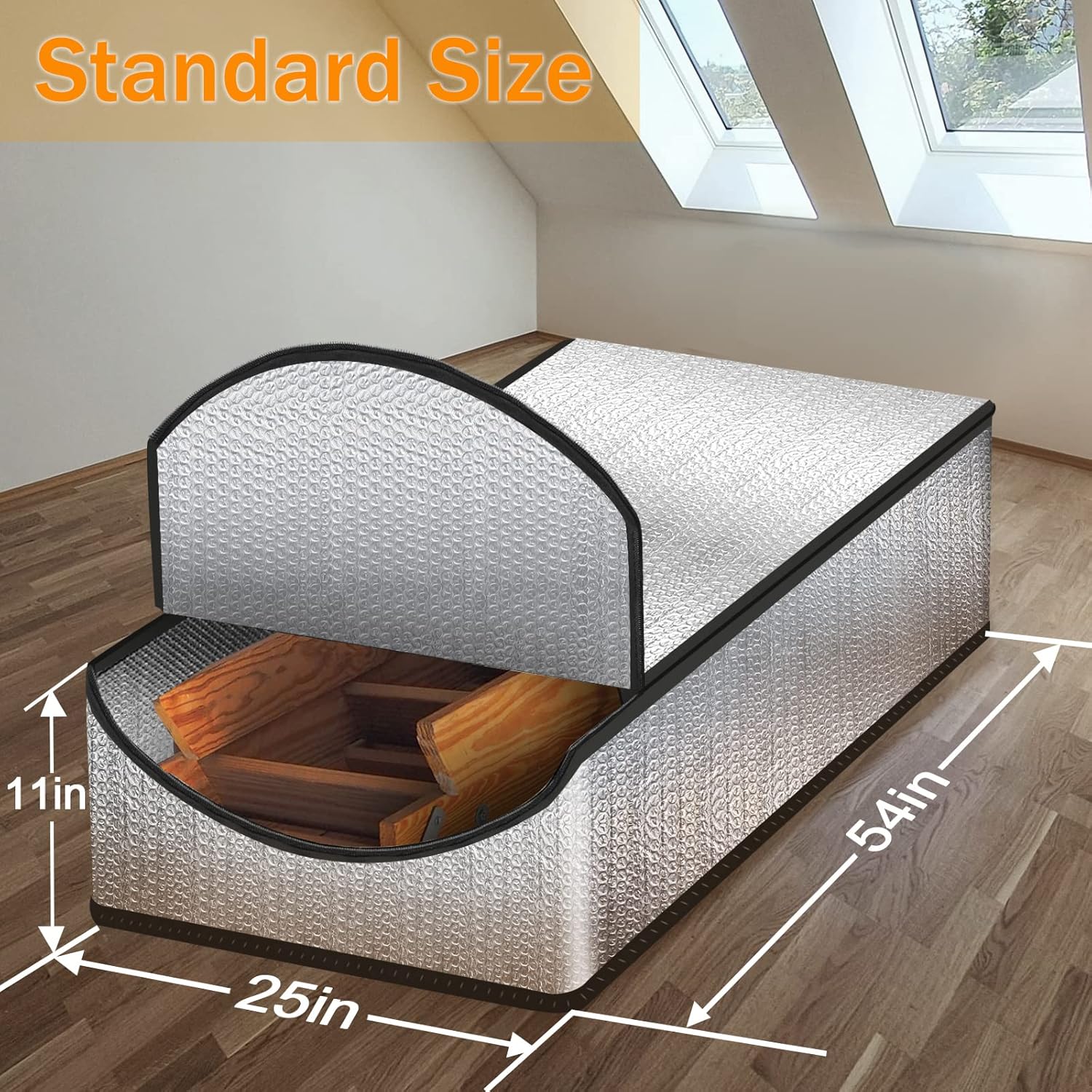 Attic Stairs Insulation Cover Tent Premium Energy Saving, 25”x54”x11” for Pull Down Stairs, Double Bubble Reflective Radiant Barrier Reflects 95% of Radiant Heat - Image 2