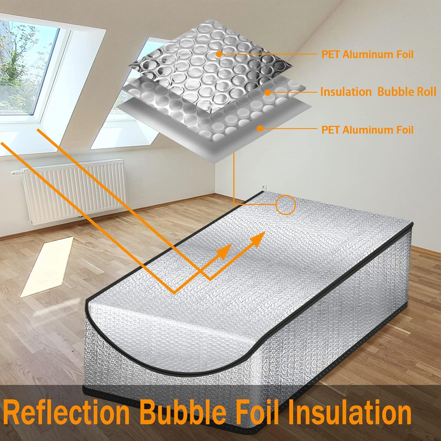 Attic Stairs Insulation Cover Tent Premium Energy Saving, 25”x54”x11” for Pull Down Stairs, Double Bubble Reflective Radiant Barrier Reflects 95% of Radiant Heat - Image 3