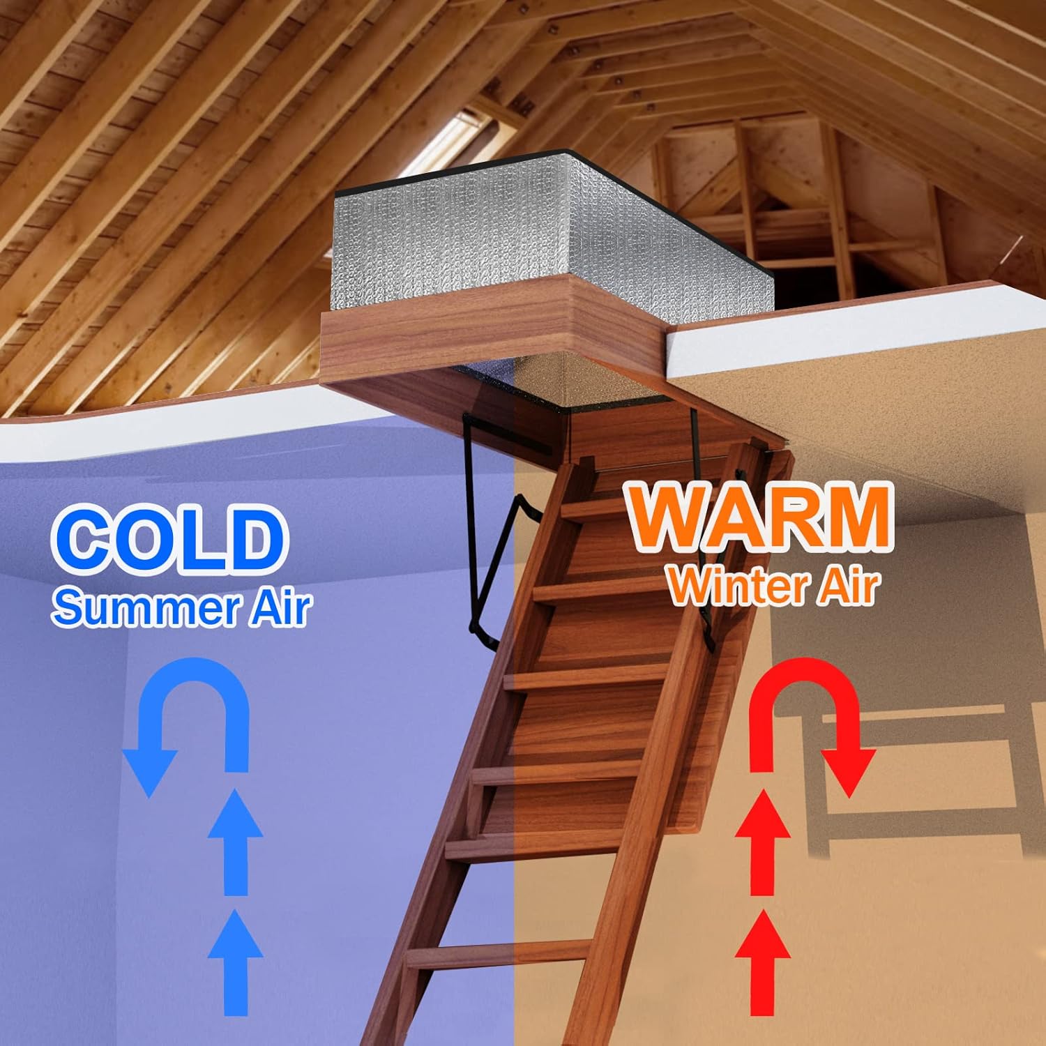 Attic Stairs Insulation Cover Tent Premium Energy Saving, 25”x54”x11” for Pull Down Stairs, Double Bubble Reflective Radiant Barrier Reflects 95% of Radiant Heat - Image 5