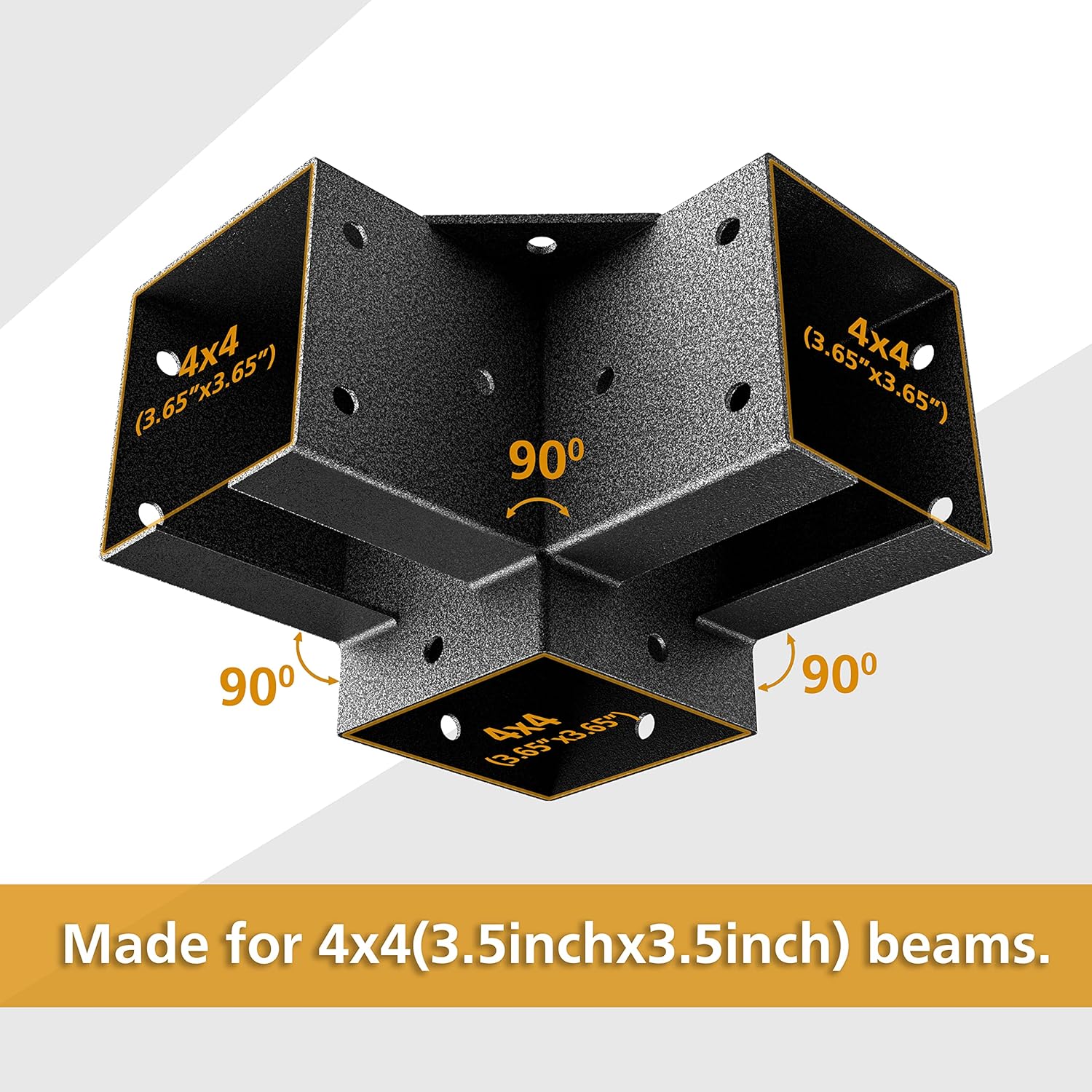 Pergola Kit Corner Brackets for 4x4(3.5inchx3.5inch) Wood Posts, Powder Coated Steel Made, 3-Way 90°Angle for Hunting Blind, Deer Stand - Image 2