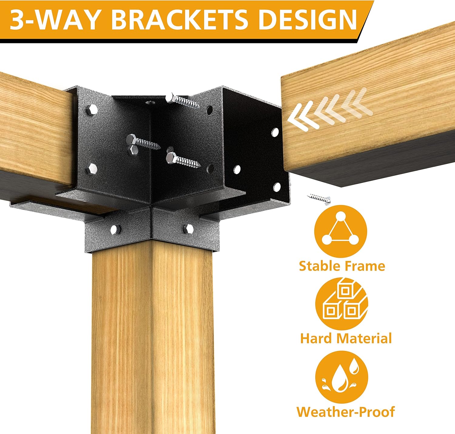 Pergola Kit Corner Brackets for 4x4(3.5inchx3.5inch) Wood Posts, Powder Coated Steel Made, 3-Way 90°Angle for Hunting Blind, Deer Stand - Image 3