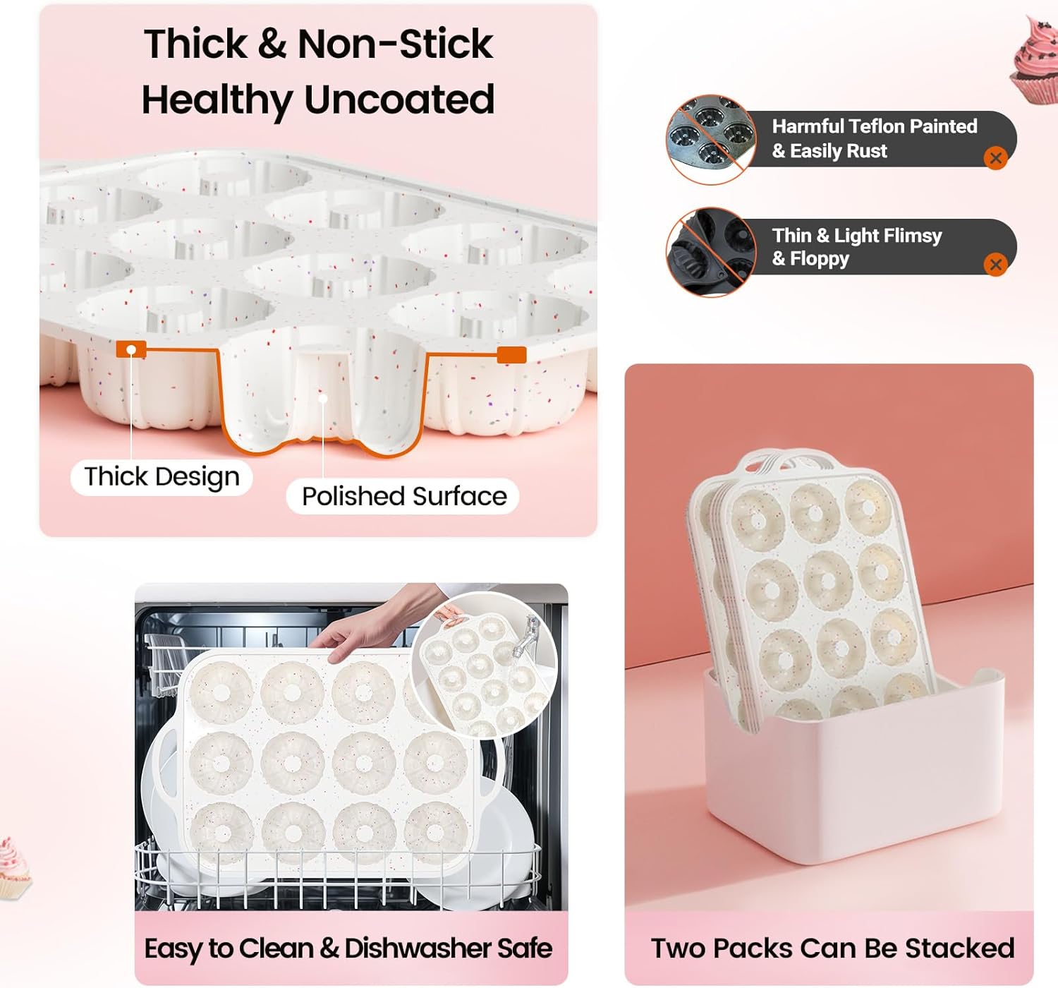 Silicone Mini Fluted Tube Pan with Metal Reinforced Frame, Non-Stick (2PCS), moldes de silicona para gelatina, Small Cake Baking Pan for para chocoflan, Donuts, Cornbread, Brownies, Jellies - Image 6
