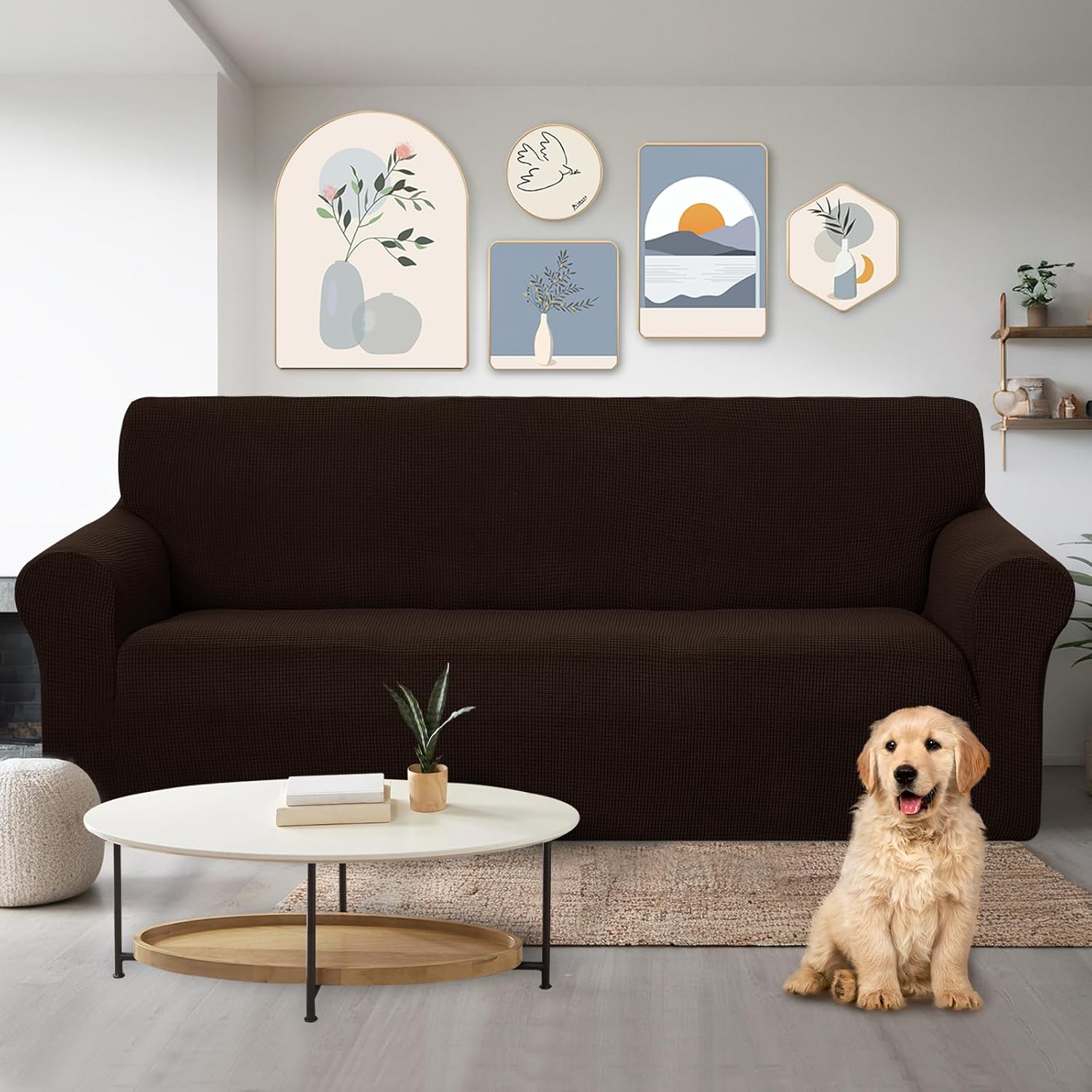 Stretch Couch Cover Sofa Cover Washable Sofa Slipcover Furniture Protector for 3 Chion Couch Sofa Pet Friendly(Sofa, Chocolate) - Image 2