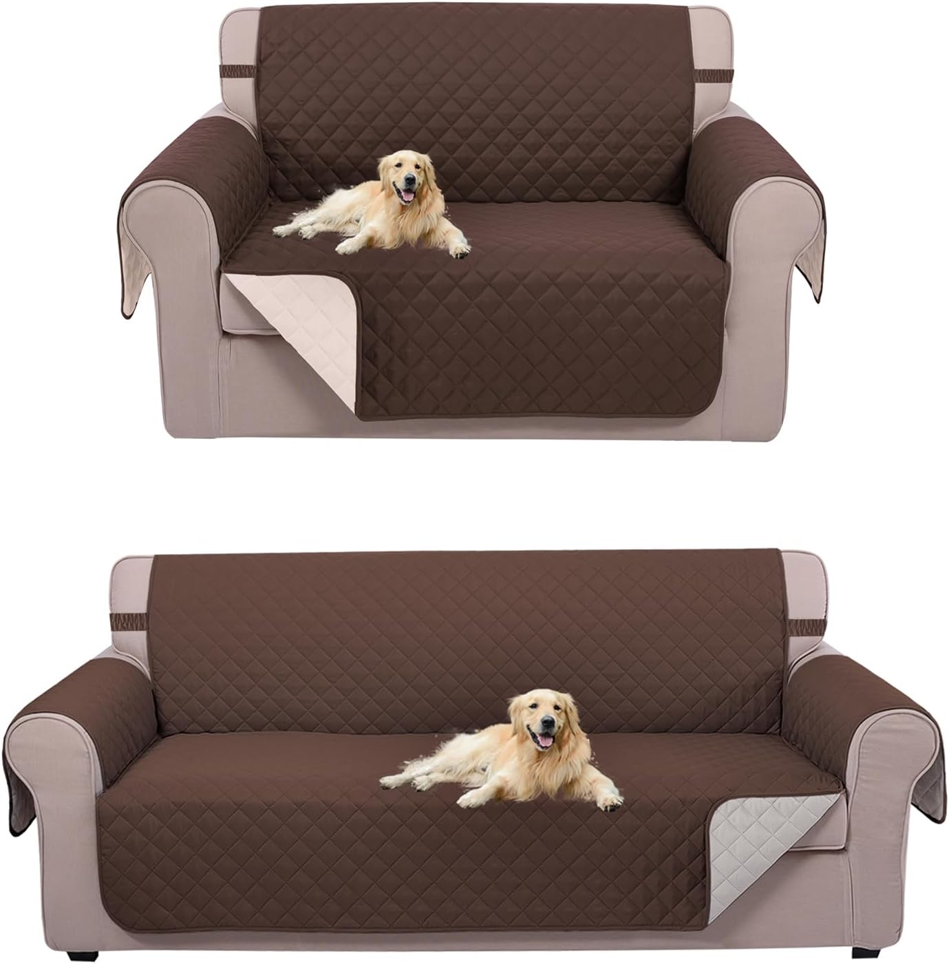 UNICE Home Reversible Sofa Cover Bundle Loveseat Cover(Sofa+Loveseat Small, Coffee) - Image 1