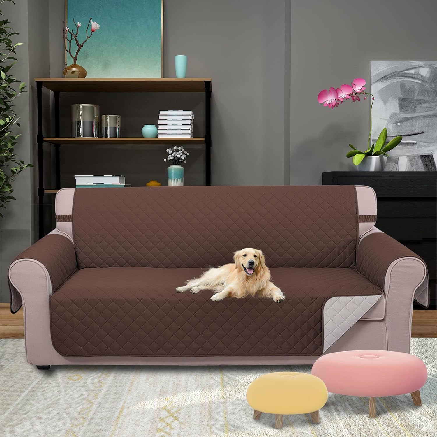 UNICE Home Reversible Sofa Cover Bundle Loveseat Cover(Sofa+Loveseat Small, Coffee) - Image 5