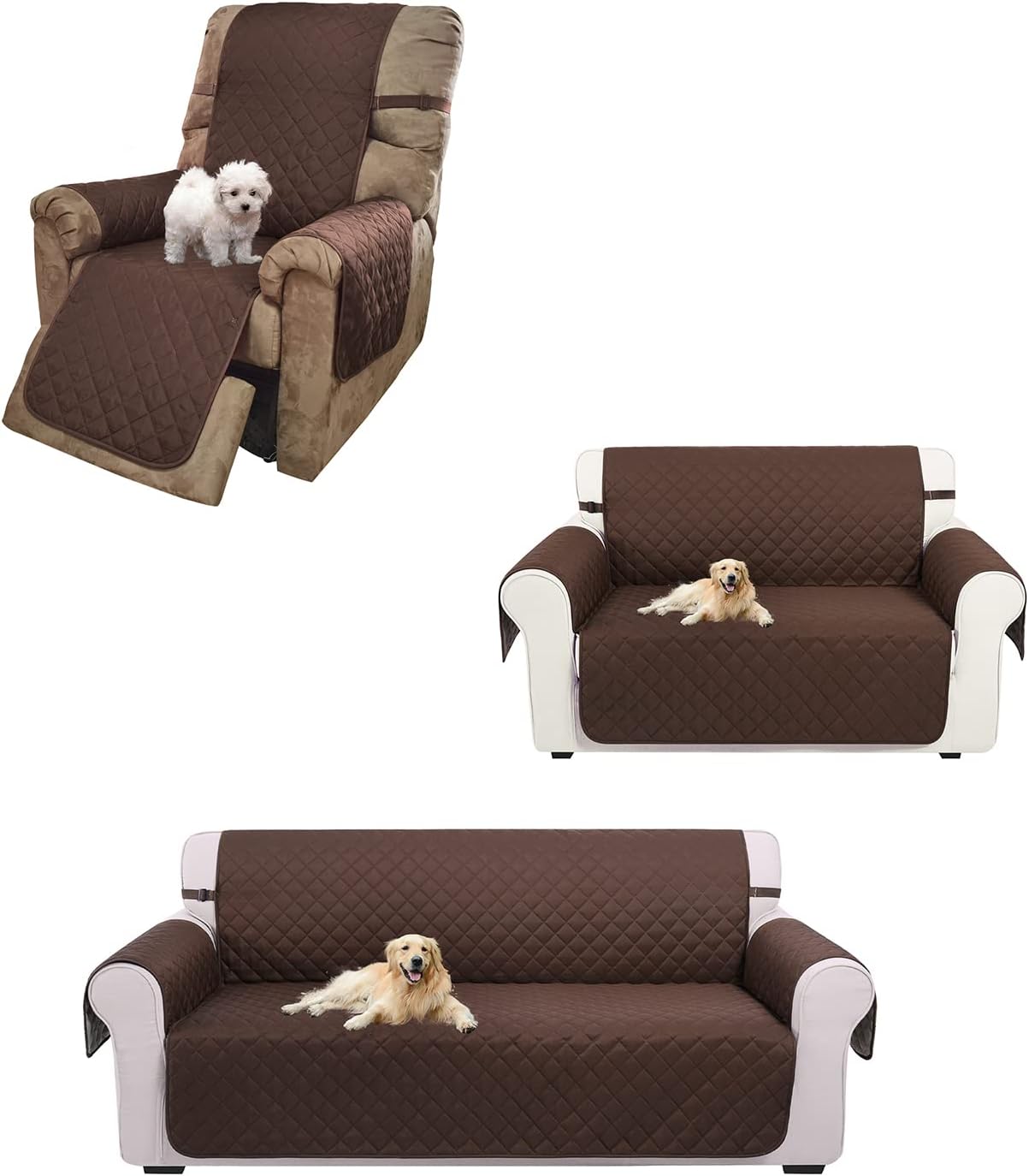 UNICE Home Sofa Cover Bundle Loveseat Cover Chair Cover (Sofa+Loveseat+Chair, Coffee) - Image 1