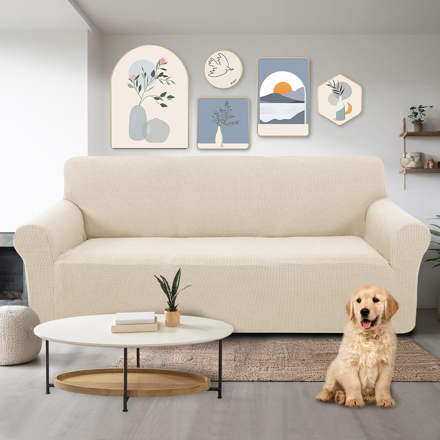 Stretch Couch Cover Sofa Bundles loveseat (Beige) - Image 2