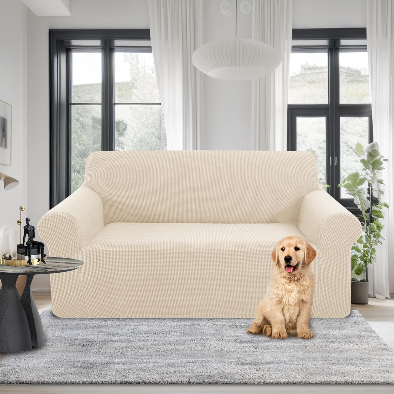 Stretch Couch Cover Sofa Bundles loveseat (Beige) - Image 3