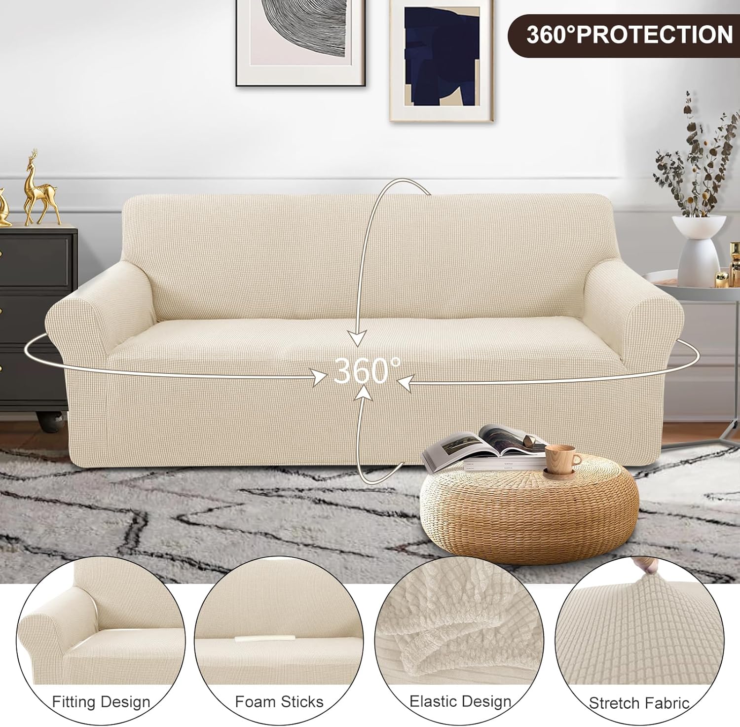 Stretch Couch Cover Sofa Bundles loveseat (Beige) - Image 5