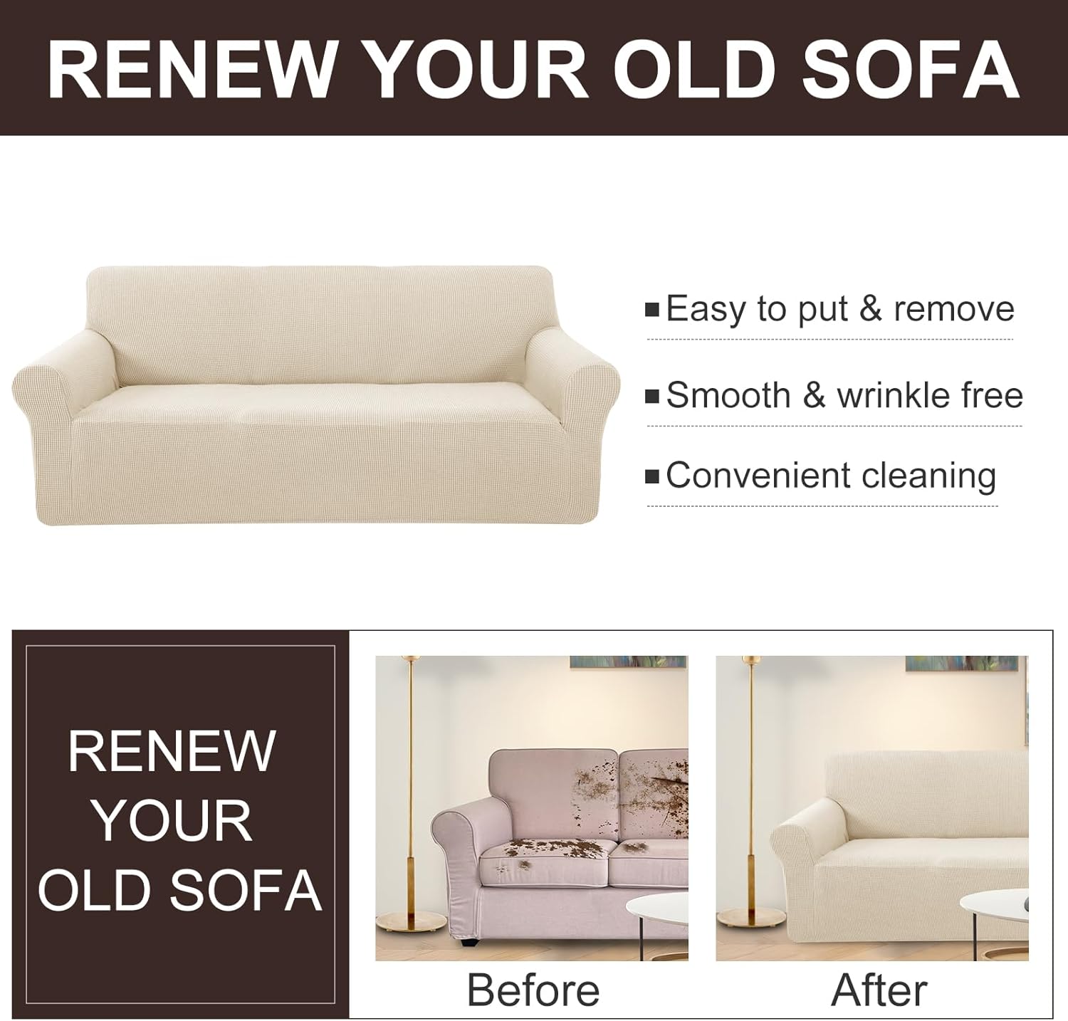 Stretch Couch Cover Sofa Bundles loveseat (Beige) - Image 6
