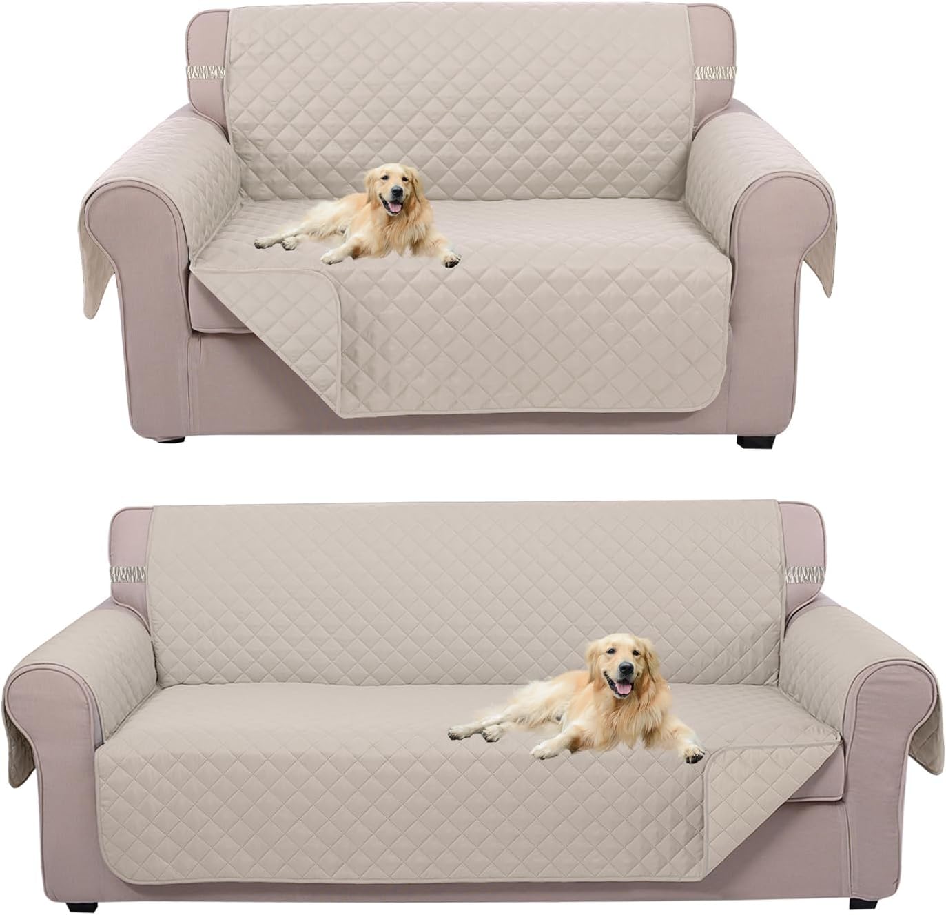 UNICE Home Reversible Sofa Cover Bundle Loveseat Cover(Sofa+Loveseat, Beige) - Image 1