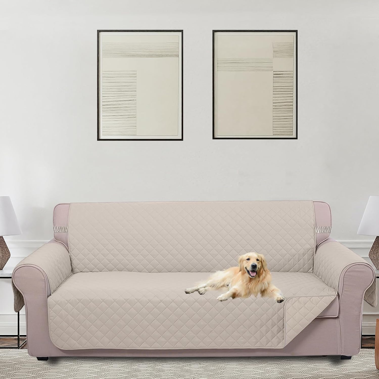 UNICE Home Reversible Sofa Cover Bundle Loveseat Cover(Sofa+Loveseat, Beige) - Image 2