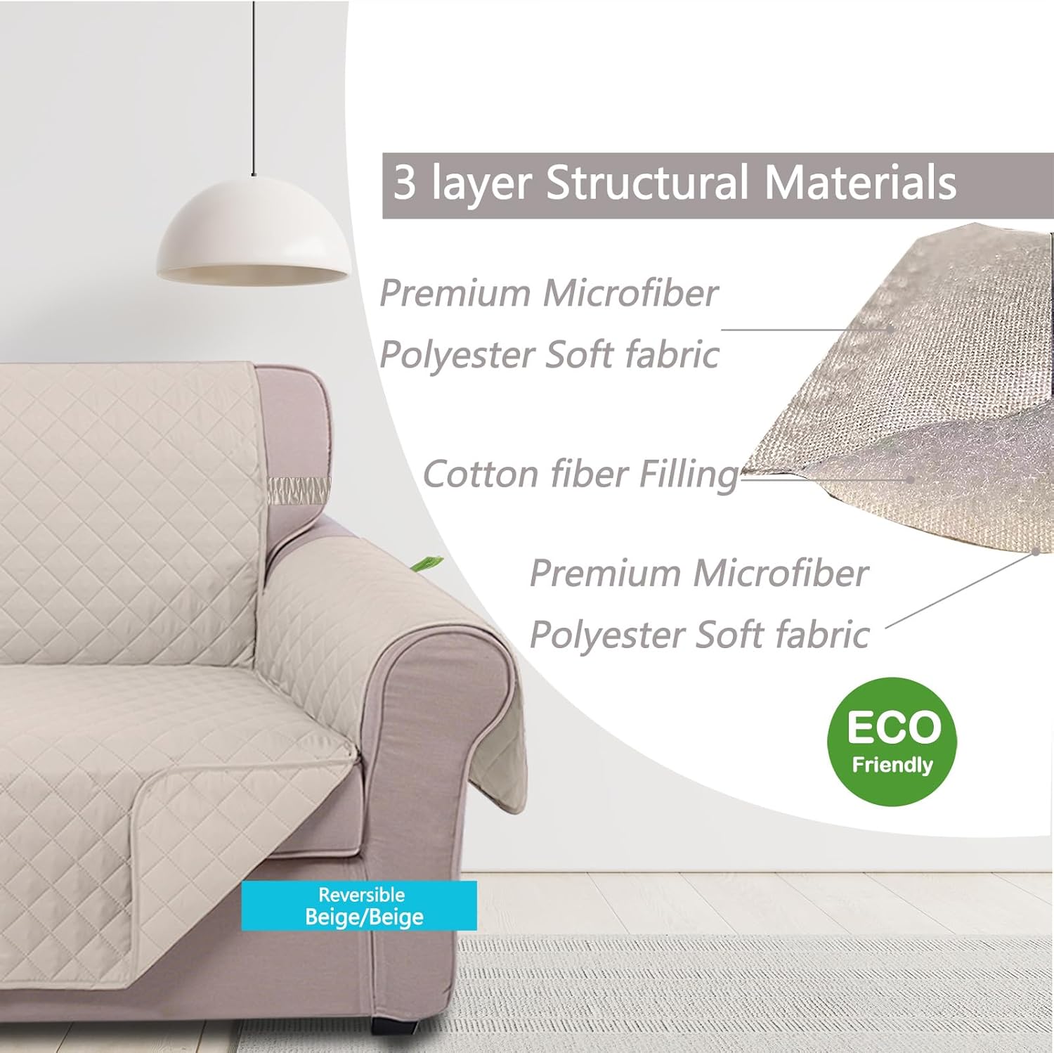 UNICE Home Reversible Sofa Cover Bundle Loveseat Cover(Sofa+Loveseat, Beige) - Image 5