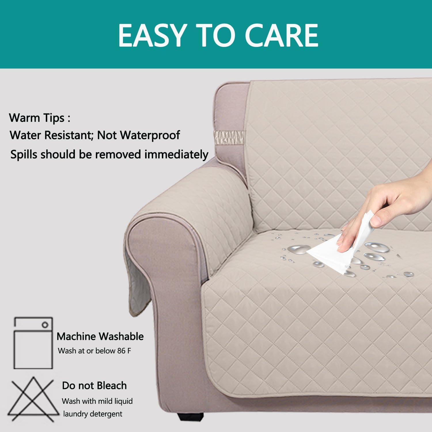 UNICE Home Reversible Sofa Cover Bundle Loveseat Cover(Sofa+Loveseat, Beige) - Image 6