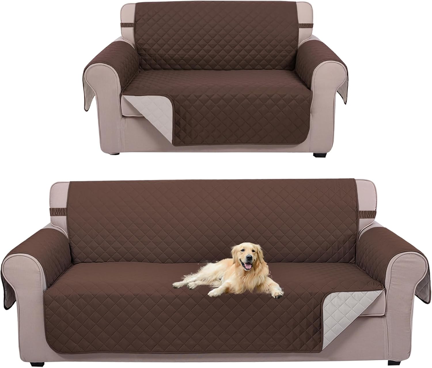 UNICE Home Reversible Loveseat Cover Bundle Oversized Couch Cover(XL Sofa+Loveseat, Coffee) - Image 1