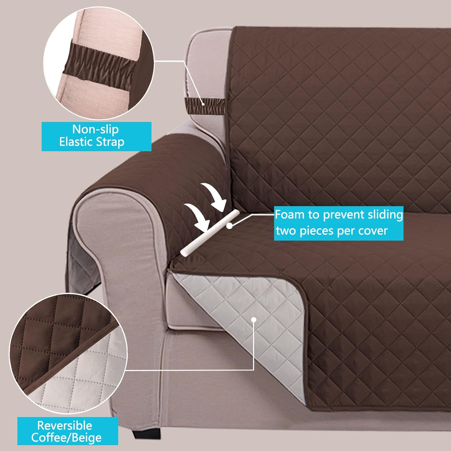 UNICE Home Reversible Loveseat Cover Bundle Oversized Couch Cover(XL Sofa+Loveseat, Coffee) - Image 4