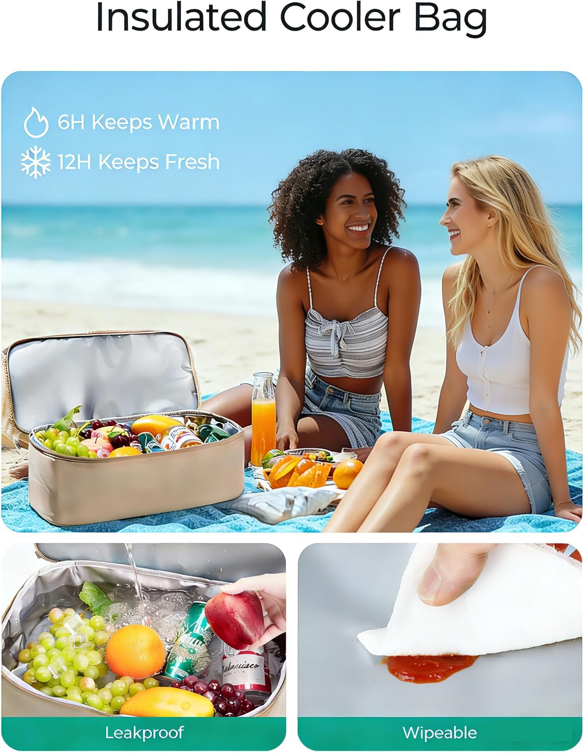 Beach Bag for Women, Mesh Tote Bags with Zipper, Sandproof Vacation Essentials with Cooler for Swim Cruise Pool - Image 3