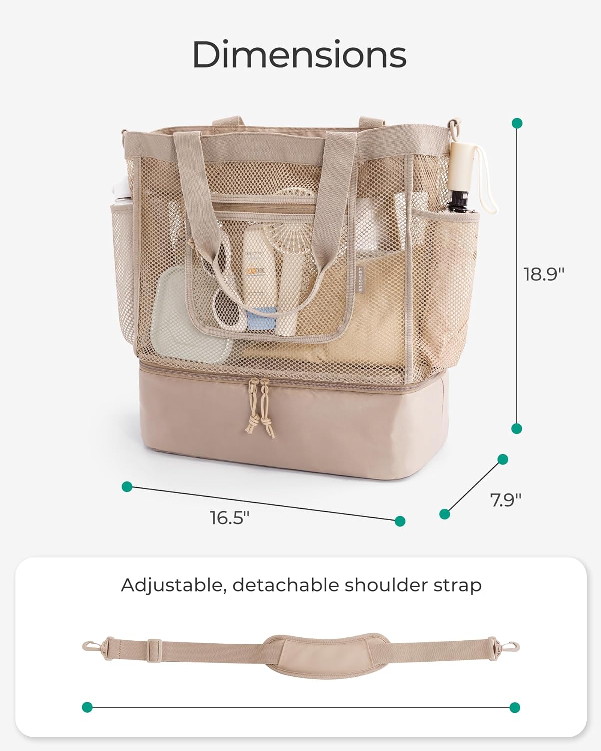 Beach Bag for Women, Mesh Tote Bags with Zipper, Sandproof Vacation Essentials with Cooler for Swim Cruise Pool - Image 6