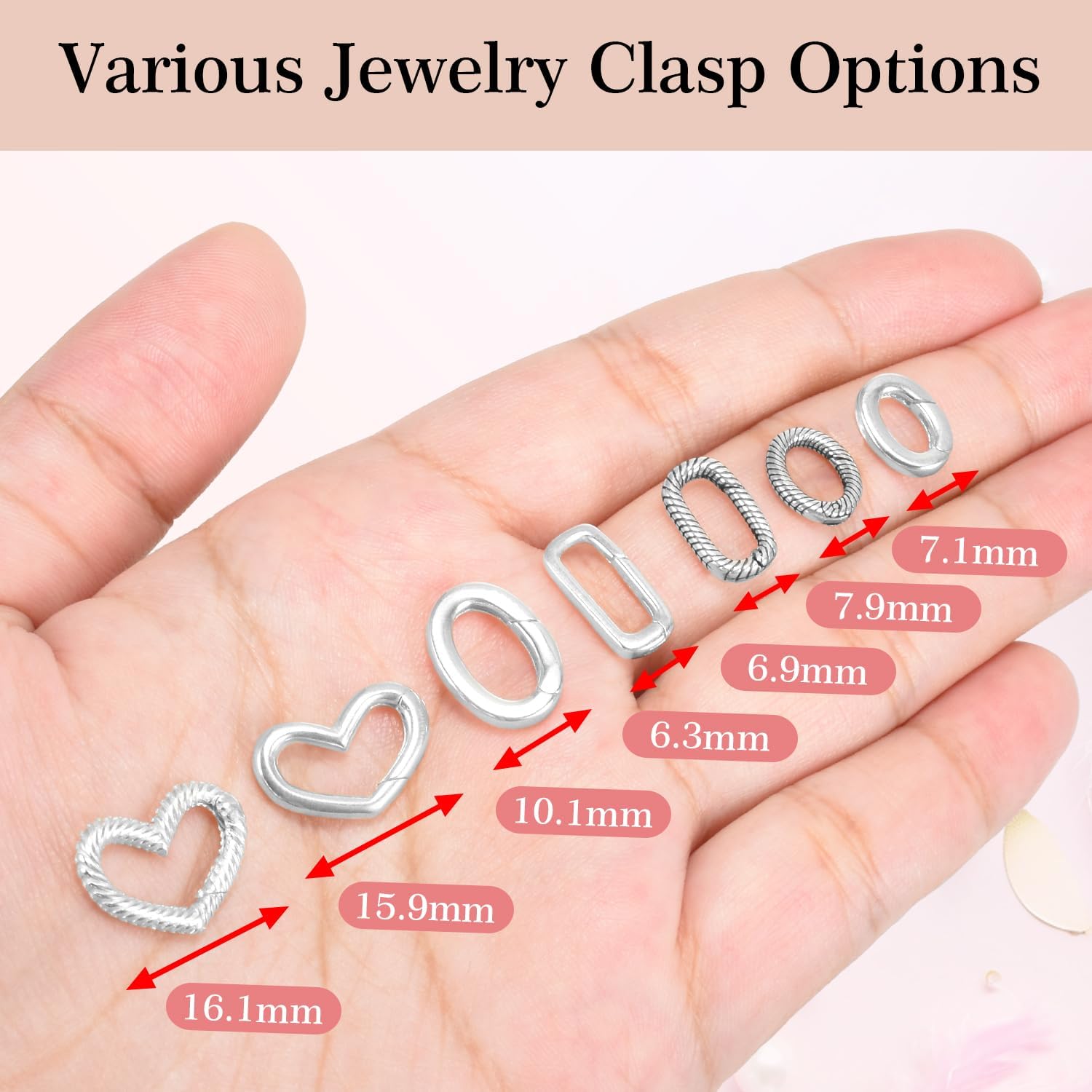 2pcs Tiny 925 Sterling Silver Oval Ring Jewelry Clasps, 2 Size Lobster Clasp Shortener Clip Carabiner Necklace Clasp Connector Clasps Jewelry Making DIY Hardware Replacement - Image 3