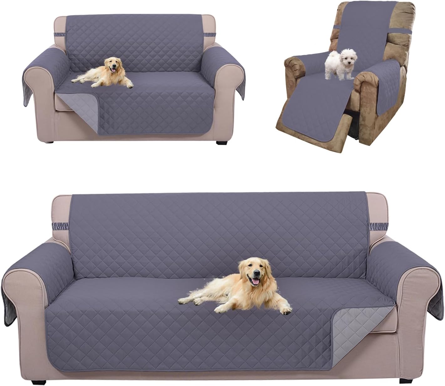 Reversible Sofa Cover Bundles with loveseat and Chair Size - Image 1