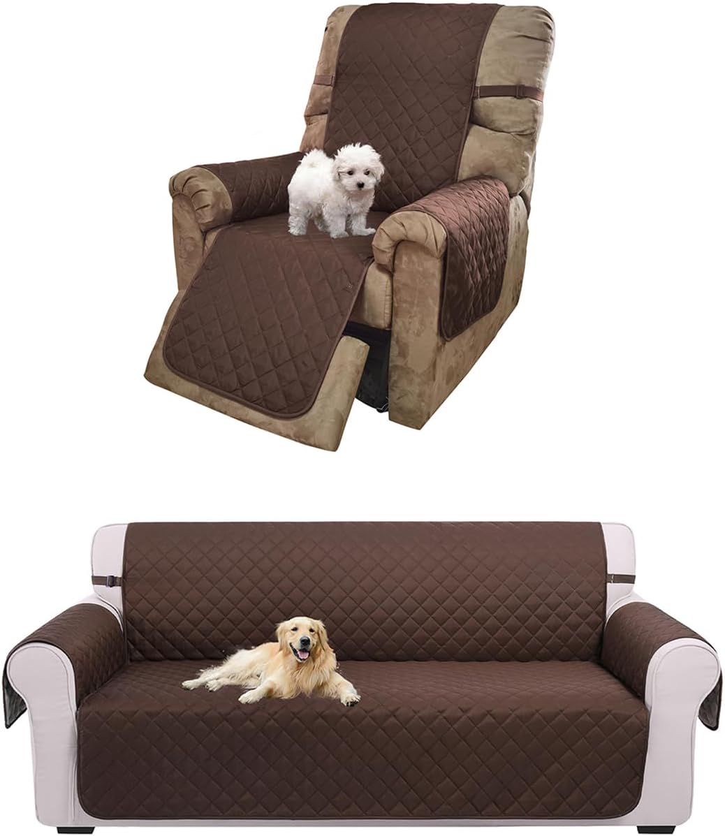 UNICE Home Reversible Sofa Cover Bundle Chair Cover(Sofa+Chair, Coffee) - Image 1