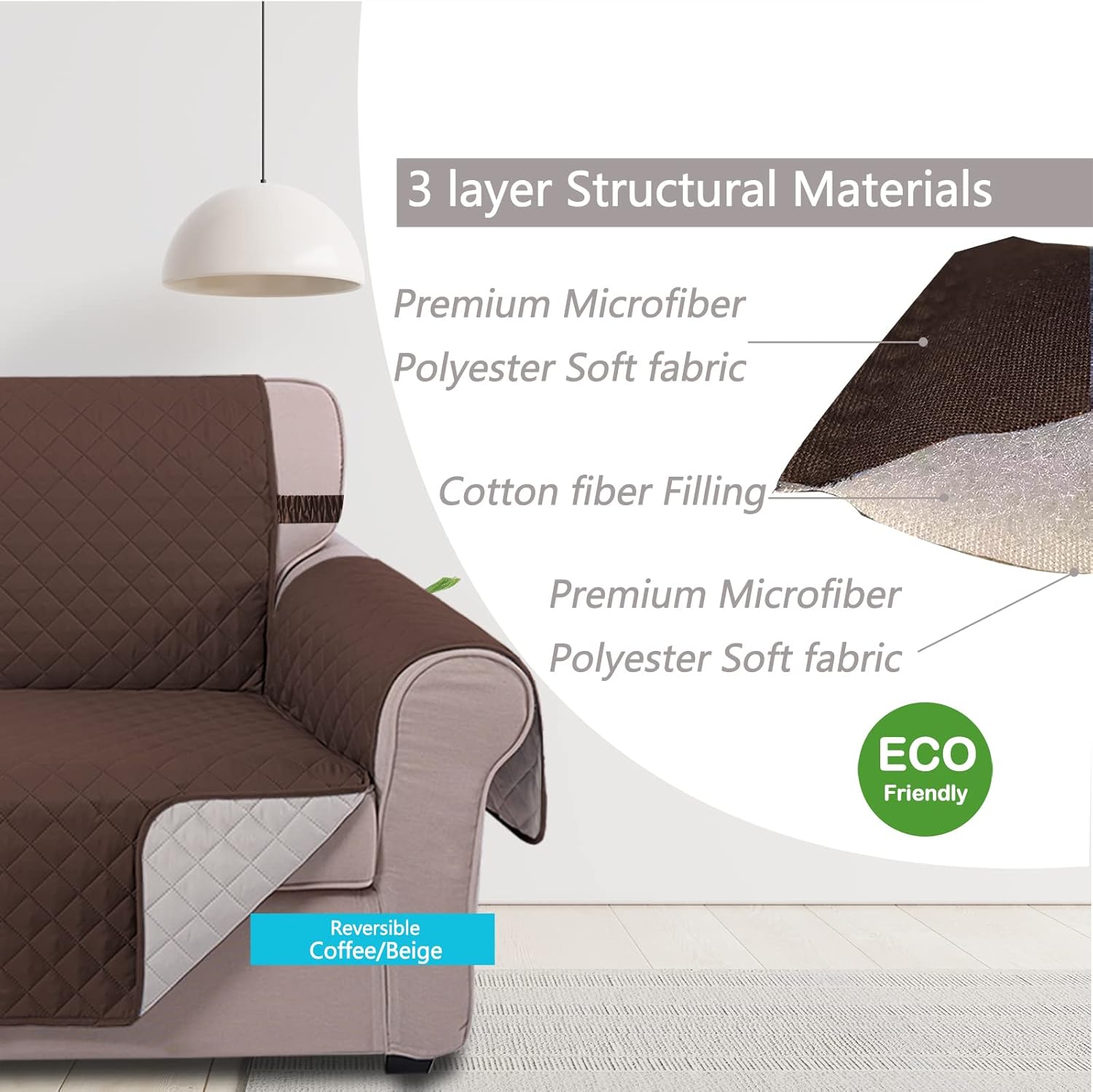 UNICE Home Reversible Sofa Cover Bundle Chair Cover(Sofa+Chair, Coffee) - Image 5