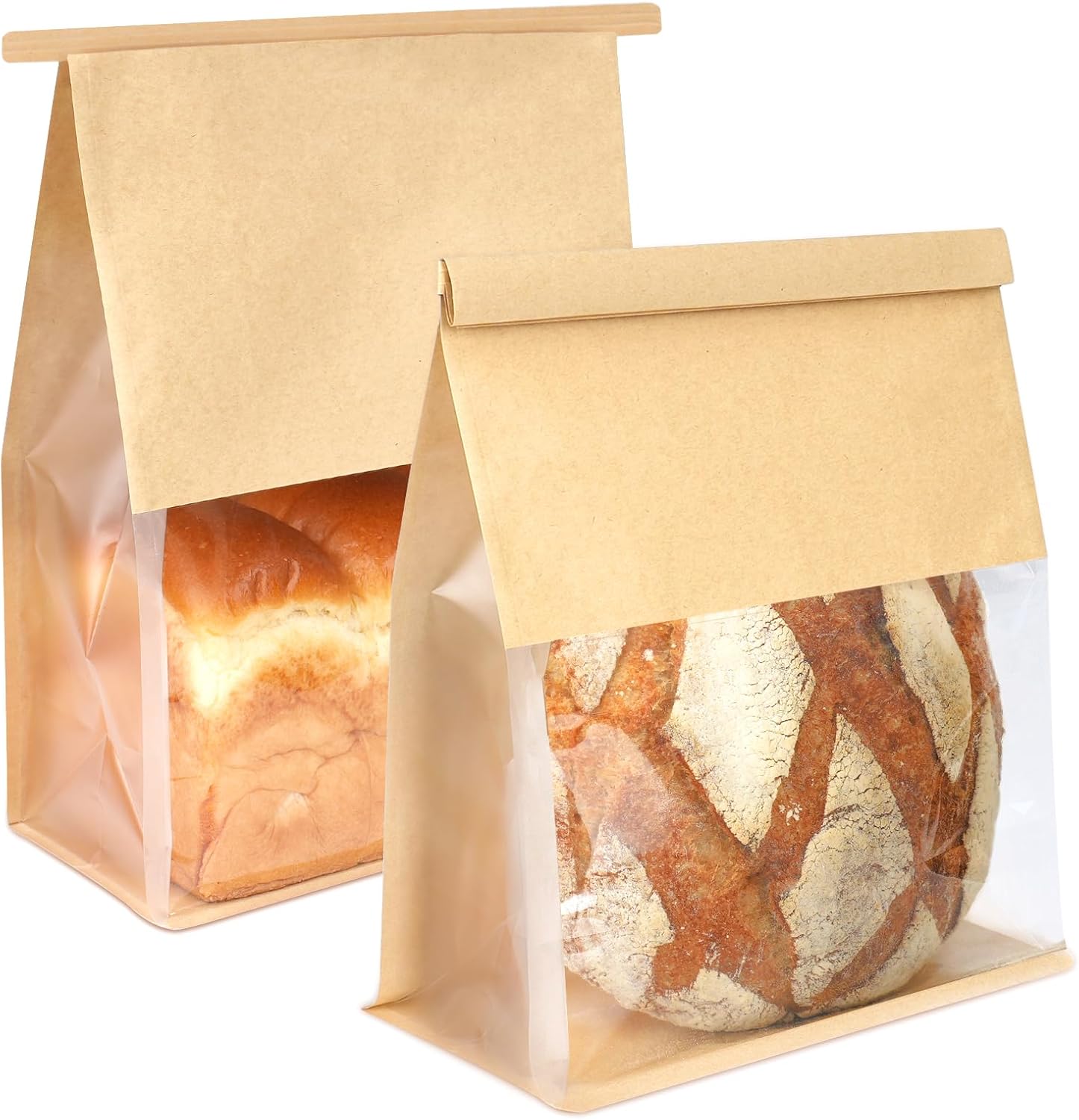 50 Pack Bread Bags with Tabs for Homemade Sourdough Bread, 8.7x4.3x11 Inches Tin Tie Tab Lock Large Paper Bakery Packaging Bags with Window for Gifting & Bake Sale | Thick Material, Grease Resistant, Self Standing - Image 1