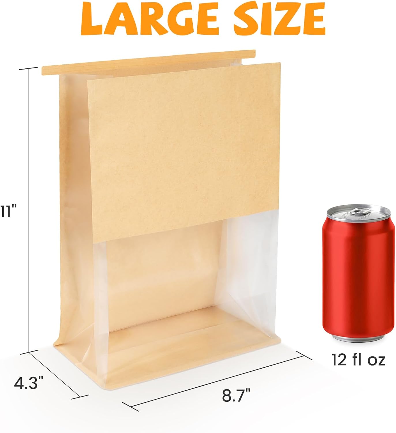 50 Pack Bread Bags with Tabs for Homemade Sourdough Bread, 8.7x4.3x11 Inches Tin Tie Tab Lock Large Paper Bakery Packaging Bags with Window for Gifting & Bake Sale | Thick Material, Grease Resistant, Self Standing - Image 2