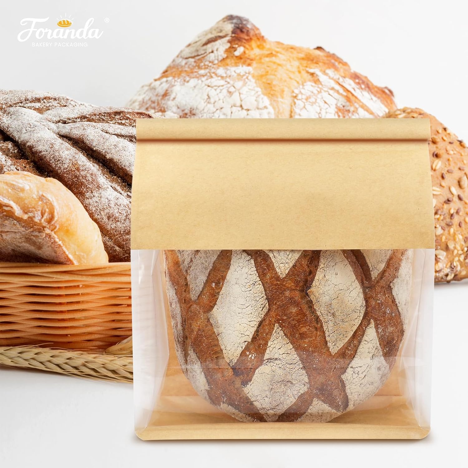 50 Pack Bread Bags with Tabs for Homemade Sourdough Bread, 8.7x4.3x11 Inches Tin Tie Tab Lock Large Paper Bakery Packaging Bags with Window for Gifting & Bake Sale | Thick Material, Grease Resistant, Self Standing - Image 4