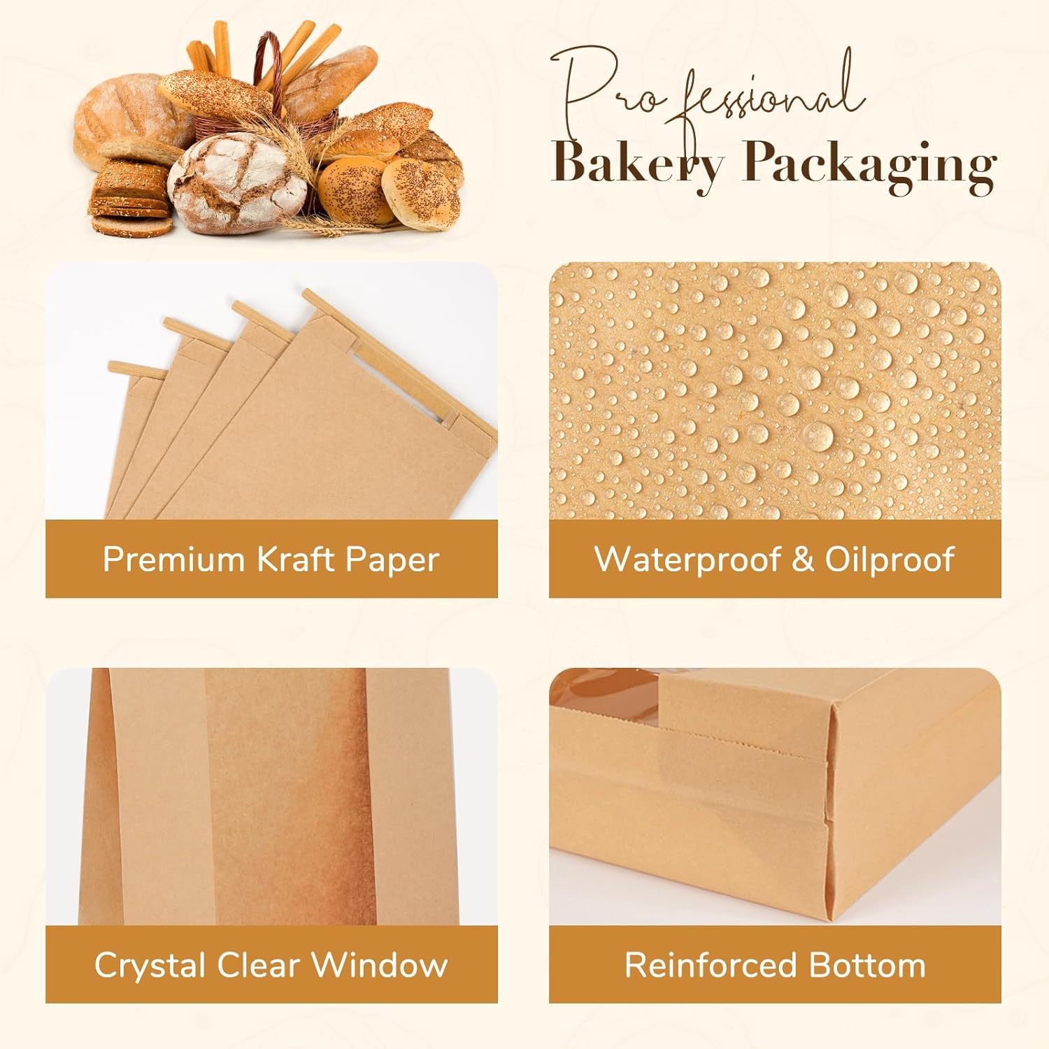 50 Pack Long Paper Bread Bags with Tabs for Homemade Sourdough, Resealable Bakery Bags with Window for Oval Sourdough Bread, Loaves, Pastries, Baguettes (6.3x2.7×13.7 Inches) | Grease Resistant - Image 3